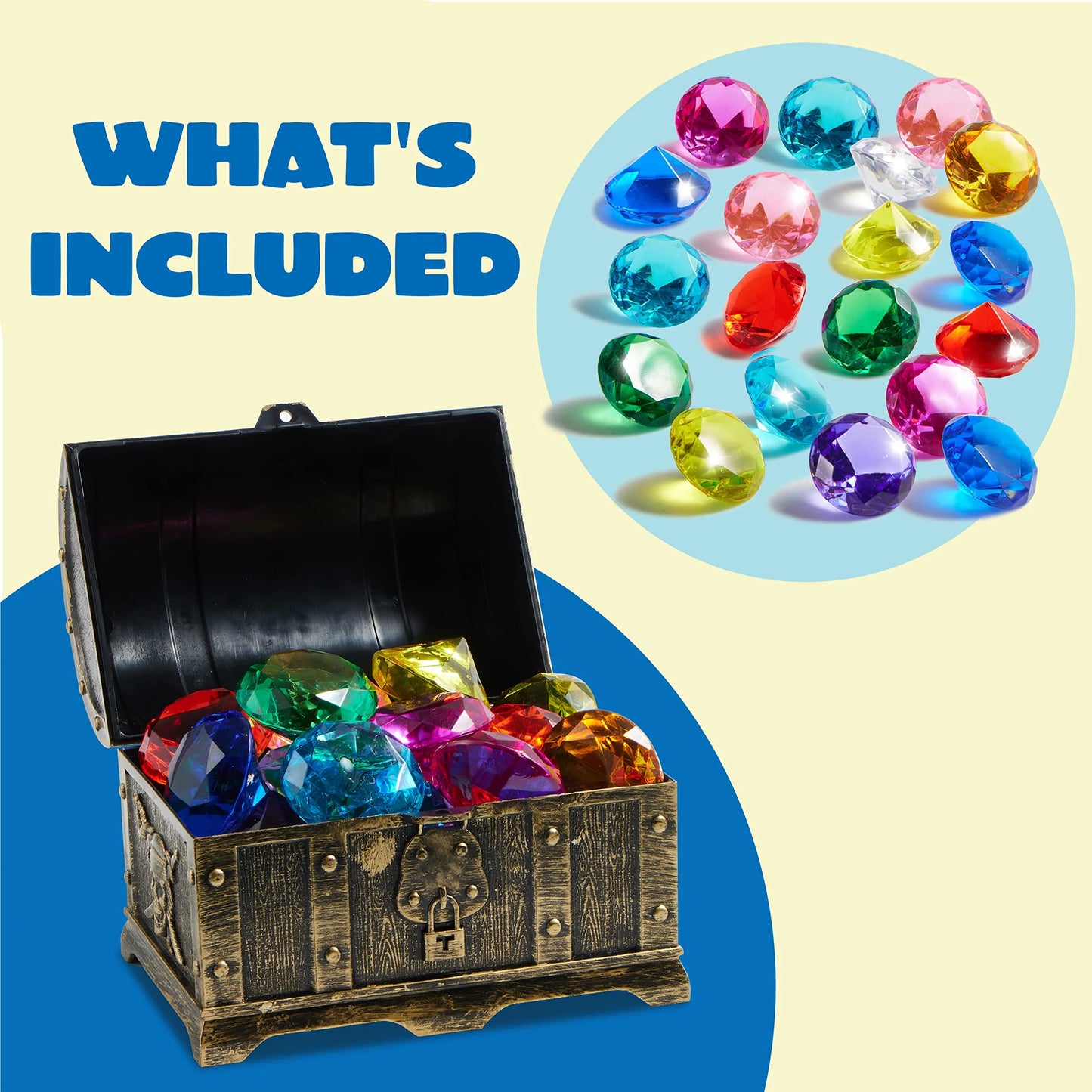Syncfun Diving Gems Pool Toys,16 Big Colorful Diamonds with Pirate Treasure Chest,Swim Dive Diving Toy