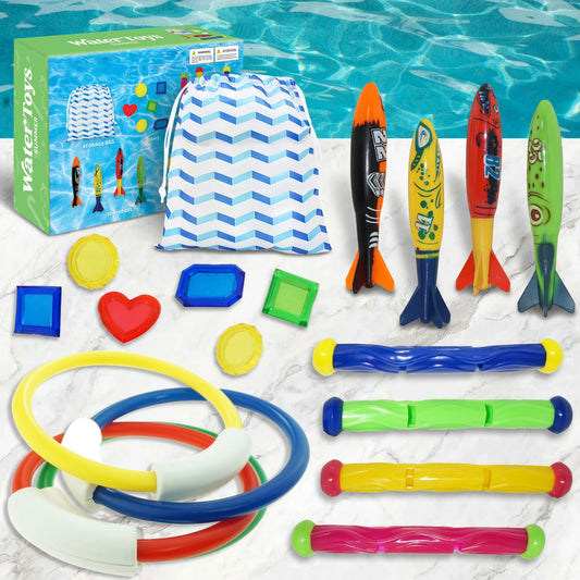 Syncfun 18 Pcs Diving Pool Toys for Kids, Swimming Pool Toy with Storage Bag, Underwater Swim Pool Games for Ages 8-12