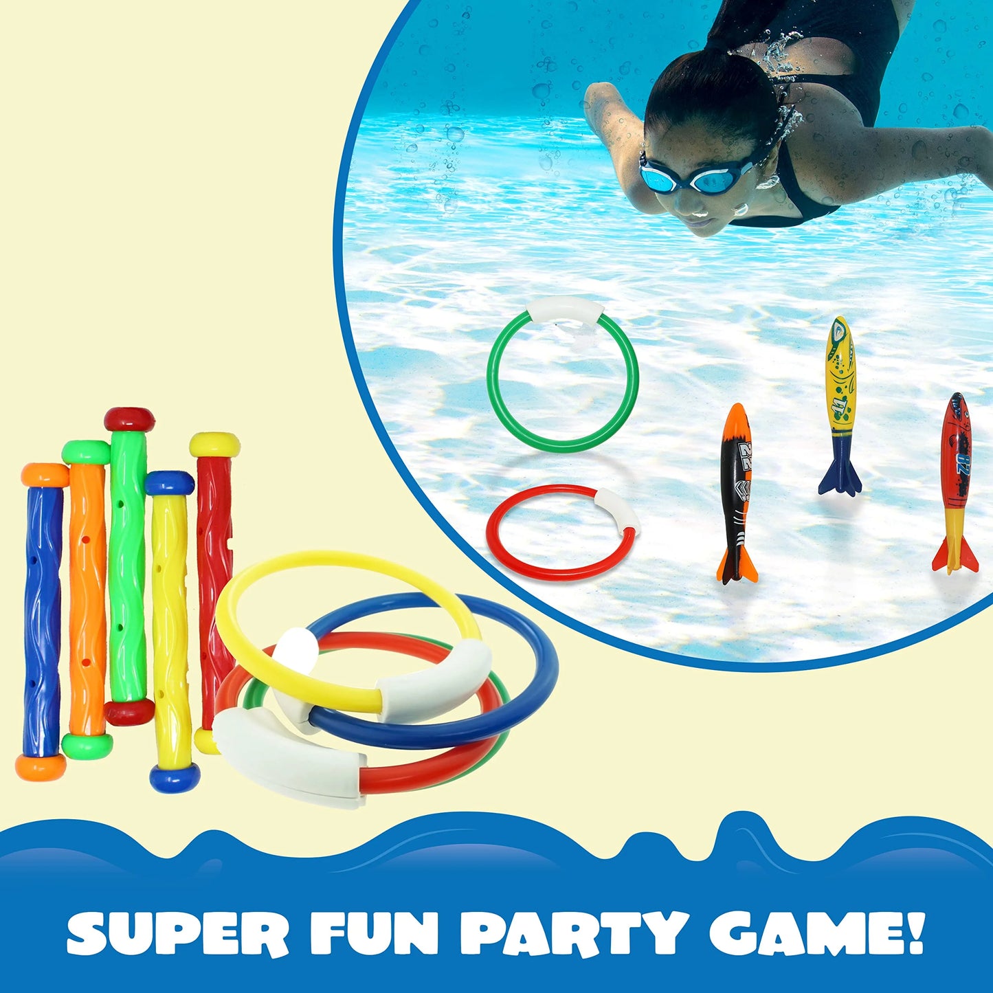 Syncfun 18 Pcs Diving Pool Toys for Kids, Swimming Pool Toy with Storage Bag, Underwater Swim Pool Games for Ages 8-12