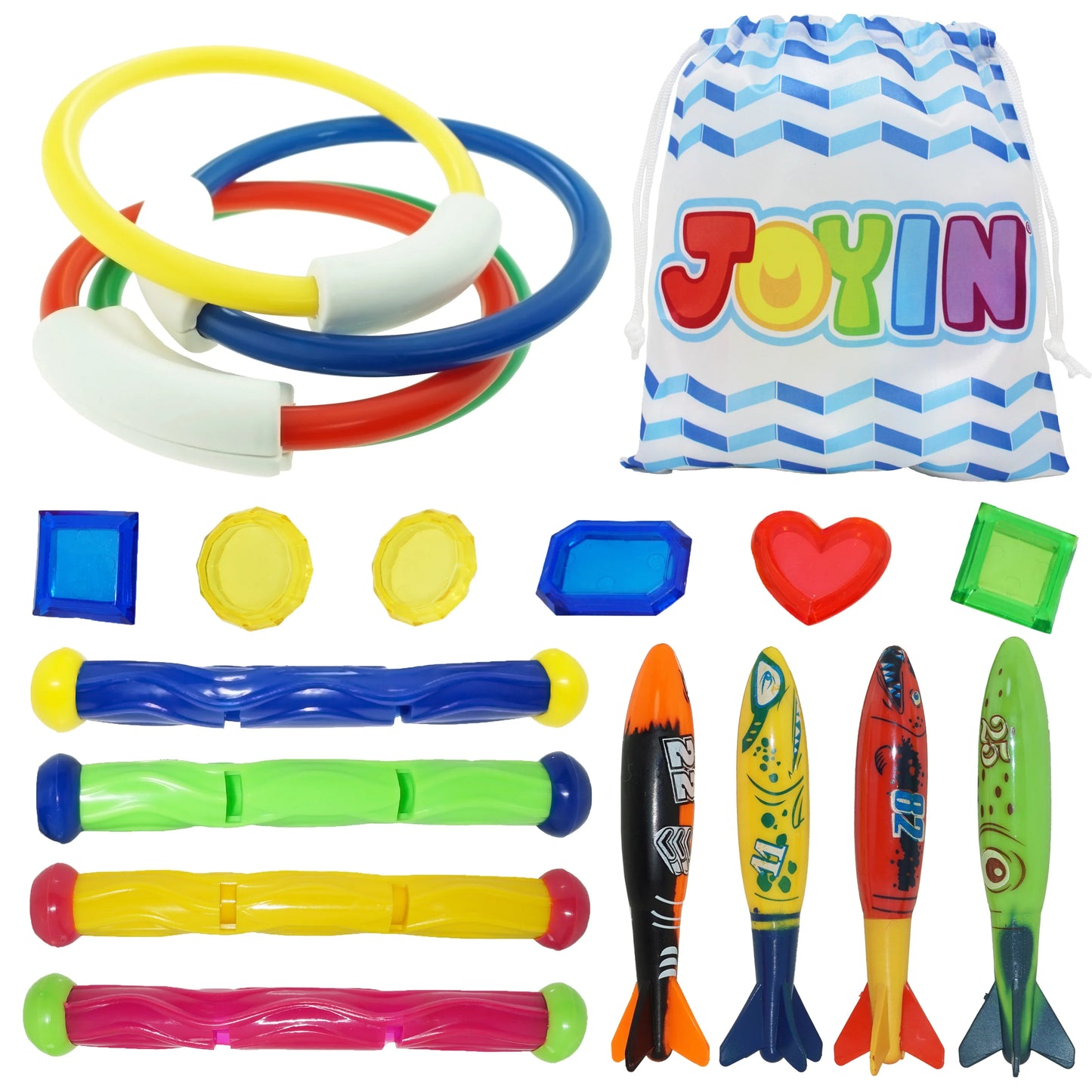 Syncfun 18 Pcs Diving Pool Toys for Kids, Swimming Pool Toy with Storage Bag, Underwater Swim Pool Games for Ages 8-12