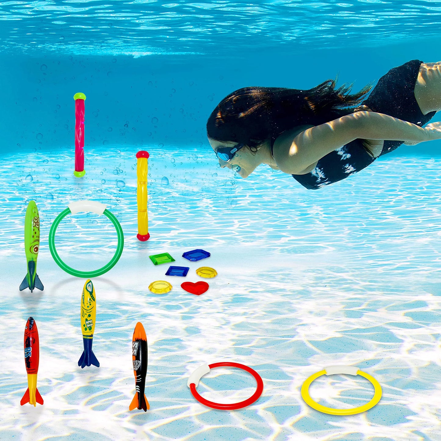Syncfun 18 Pcs Diving Pool Toys for Kids, Swimming Pool Toy with Storage Bag, Underwater Swim Pool Games for Ages 8-12