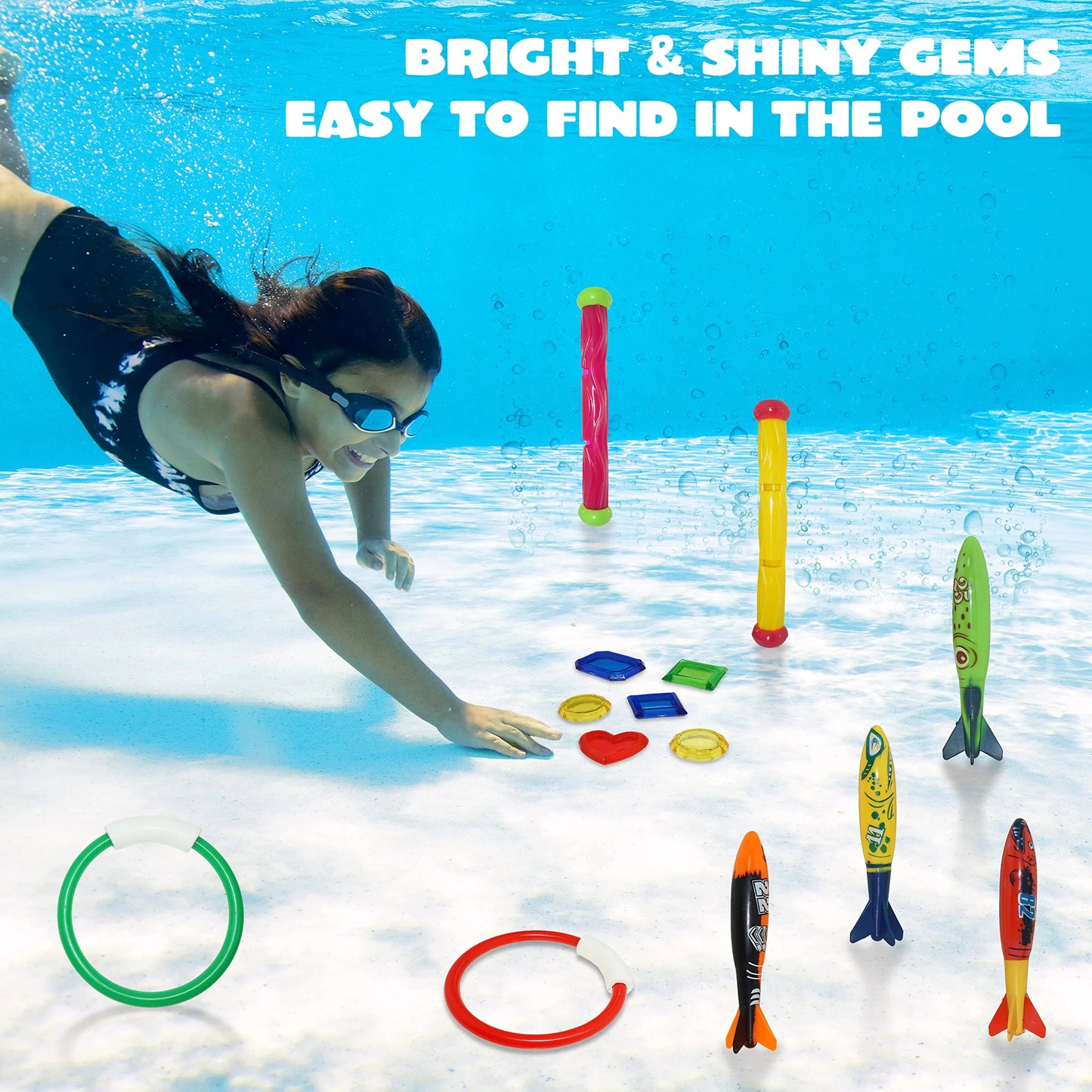 Syncfun 18 Pcs Diving Pool Toys for Kids, Swimming Pool Toy with Storage Bag, Underwater Swim Pool Games for Ages 8-12