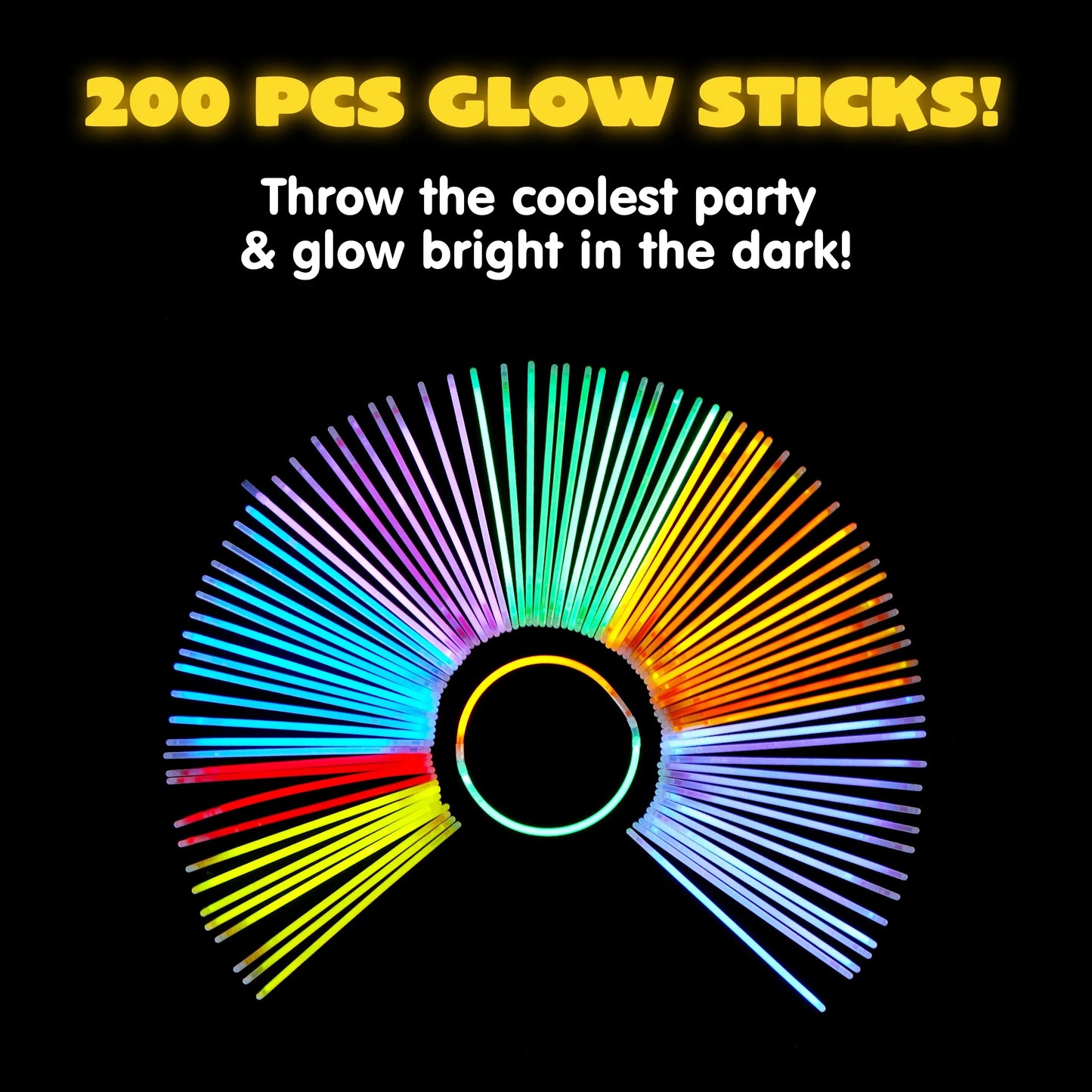 Syncfun 200 Pcs Glow Sticks Bulk 8" Bracelets Necklaces Glow in the Dark Neon Party Glowsticks Super Bright Light Up Party Favors for Halloween Christmas Easter