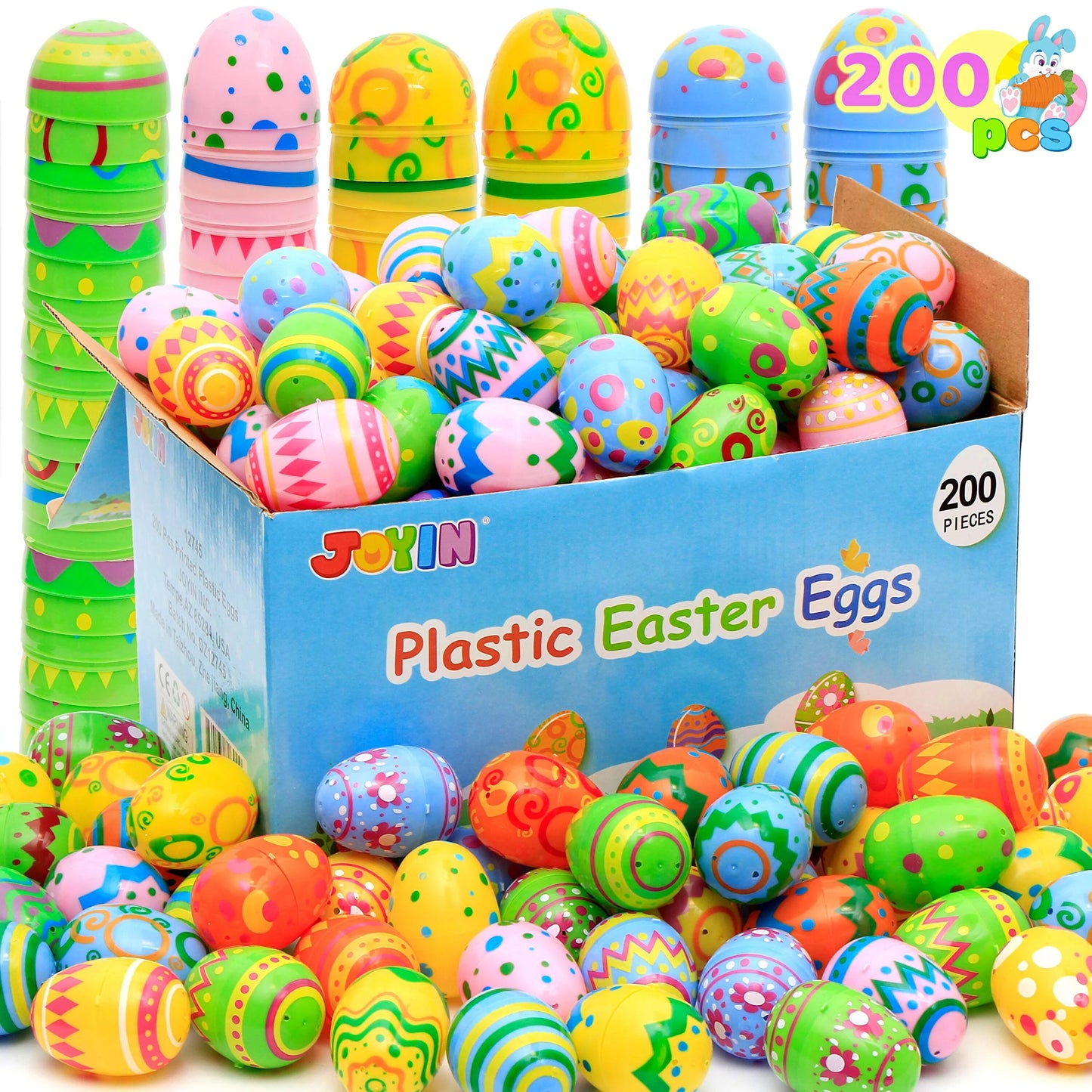 200PCS 2.3" Plastic Easter Eggs Bulk, Large Easter Eggs Fillable for Easter Egg Hunt Basket Stuffed, Party Favors and Decoration, Easter Goodie Bags for Kids