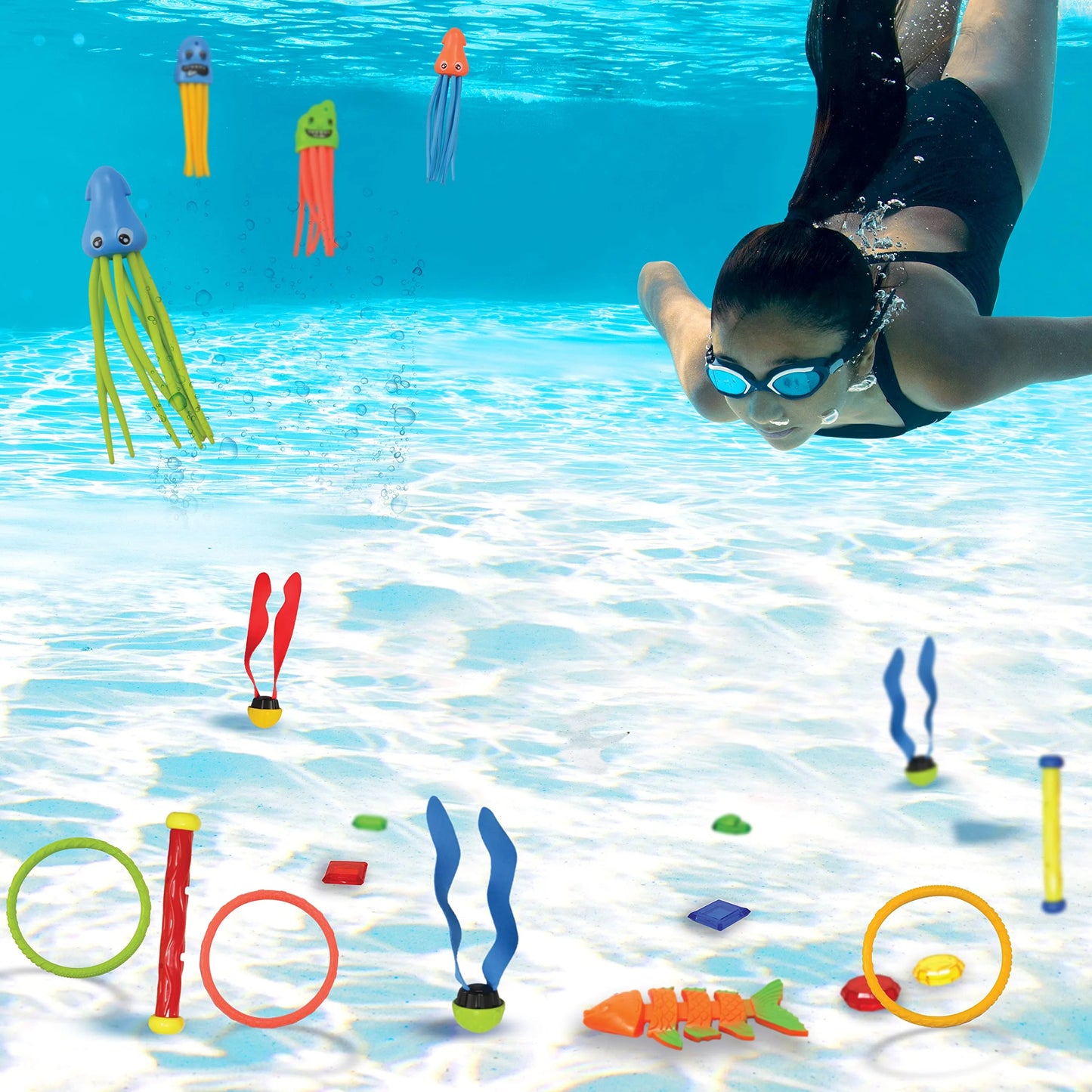 JOYIN Clearance 30 Pcs Diving Pool Toys for Kids,Jumbo Set with Storage Bag Pool Games Summer Swim Water Fish Toys