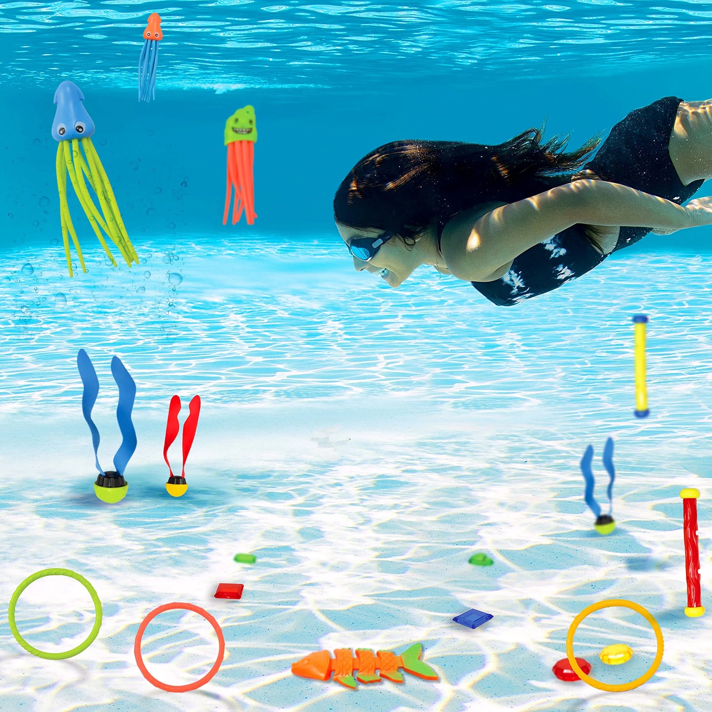 JOYIN Clearance 30 Pcs Diving Pool Toys for Kids,Jumbo Set with Storage Bag Pool Games Summer Swim Water Fish Toys