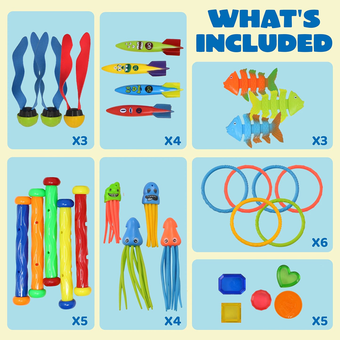 JOYIN Clearance 30 Pcs Diving Pool Toys for Kids,Jumbo Set with Storage Bag Pool Games Summer Swim Water Fish Toys