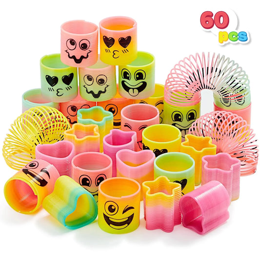 Syncfun 60 Pcs Party Favors for Kids Mini Spring Toys Plastic Coil Rainbow Slinky Toy Party Supplies for Birthday Goodie Bag Stuffers Pinata Fillers