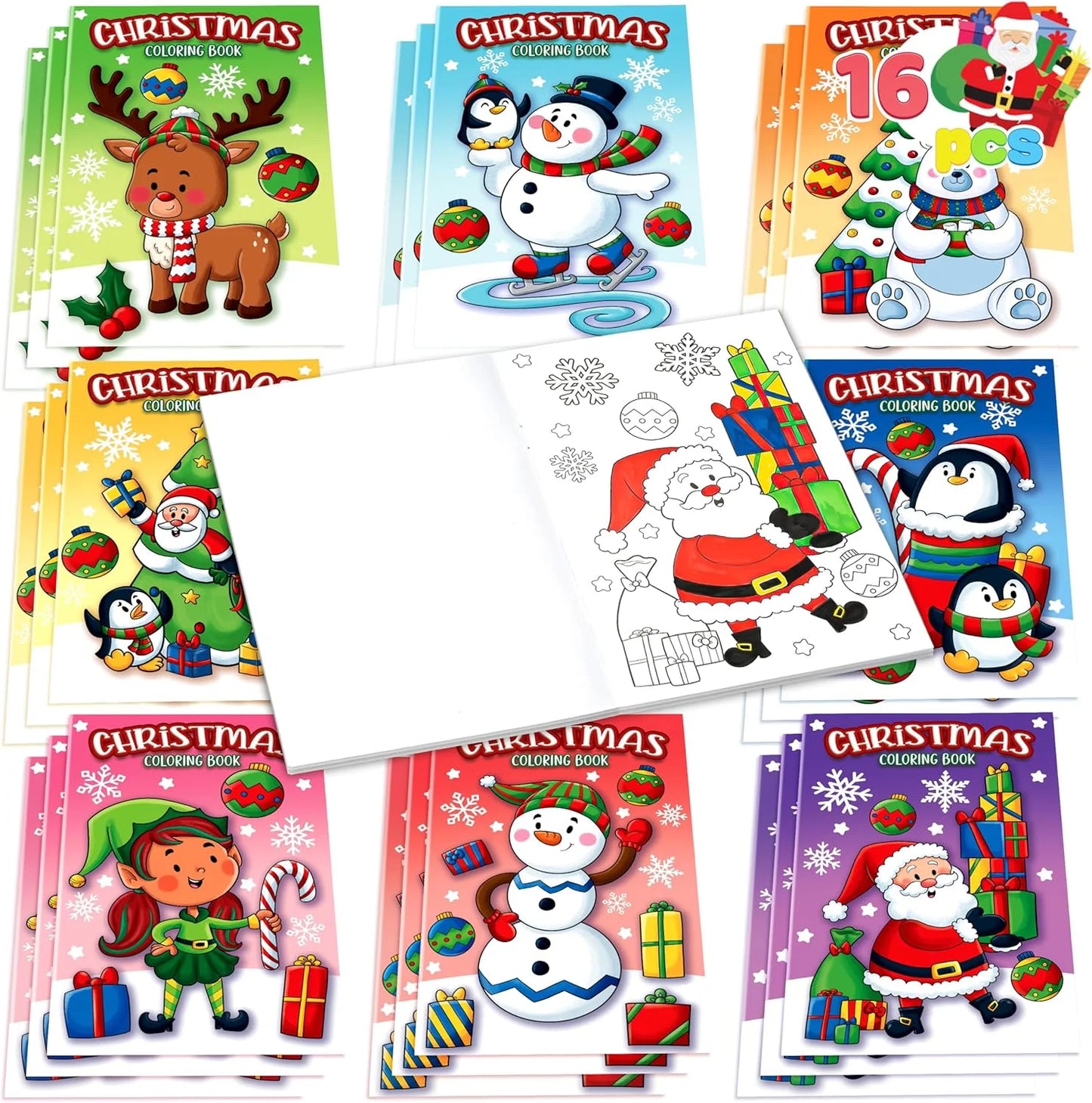 Joyfy 16 Pcs Christmas Coloring Book Books for Kids, Stocking Stuffers Xmas Party Favors Christmas Party Supplies Mini Books Classroom Games Kids Christmas Goodie Bag Fillers