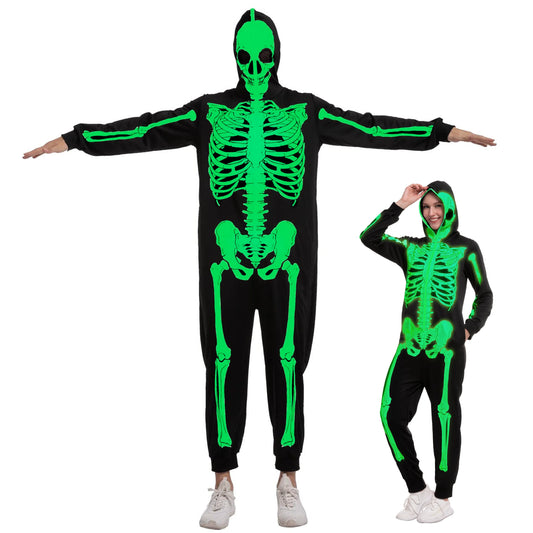 Joyfy Women's Adult Skeleton Costume, Glow-in-the-Dark Zippered  Hoodie Skeleton Costume,  Suitable for Halloween Dress-up Party