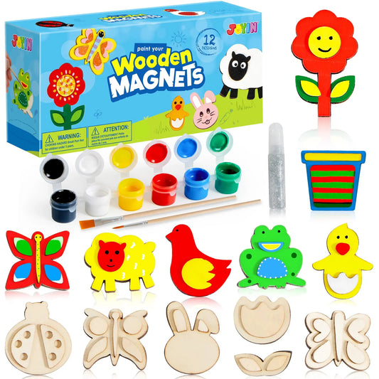 Syncfun 12pcs Painting Kits For Kids, Wood Craft Kits for Toddlers' Paint Activities, Arts And Craft Gift for Party Favors, Boys Girls Ages 3+