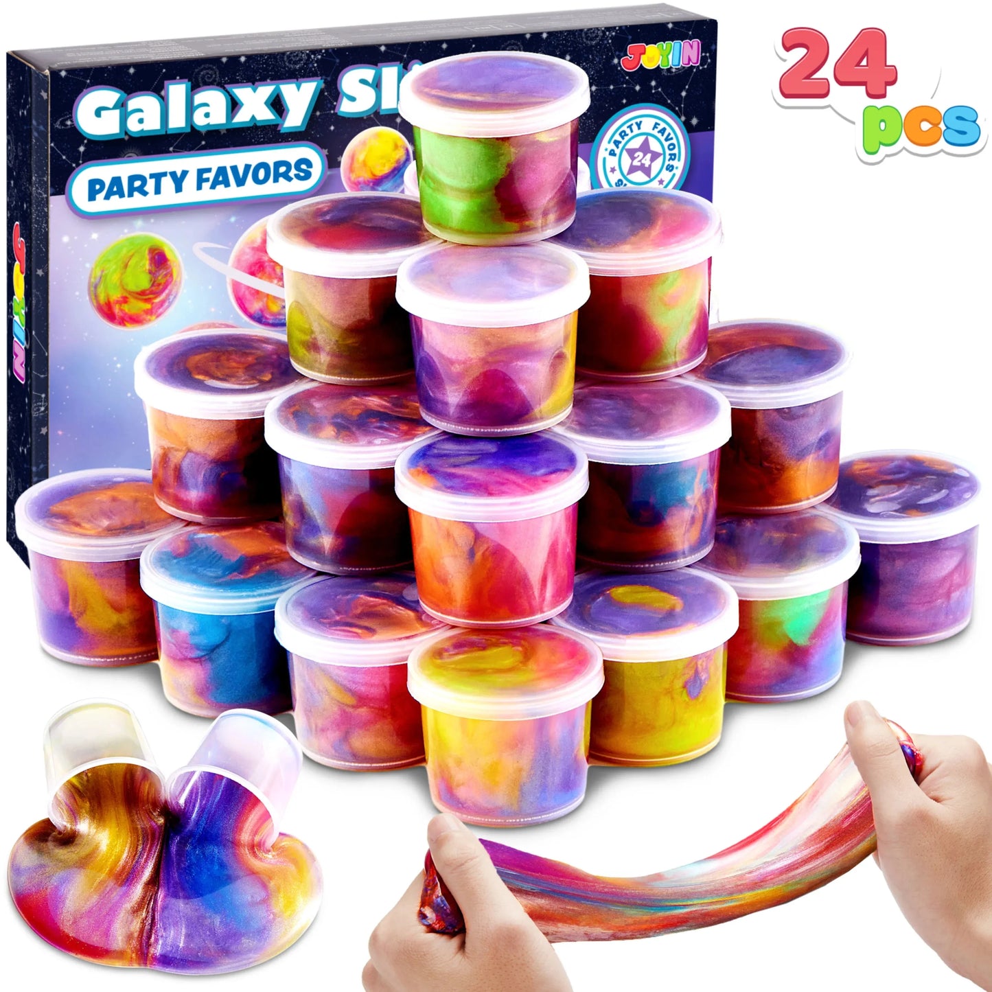 Syncfun 24 Pcs Galaxy Slime Cup Party Favors, Stretchy, Non-Sticky and Safe for Girls and Boys, Classroom Reward, Easter Basket Stuffers, Birthday Party Supplies