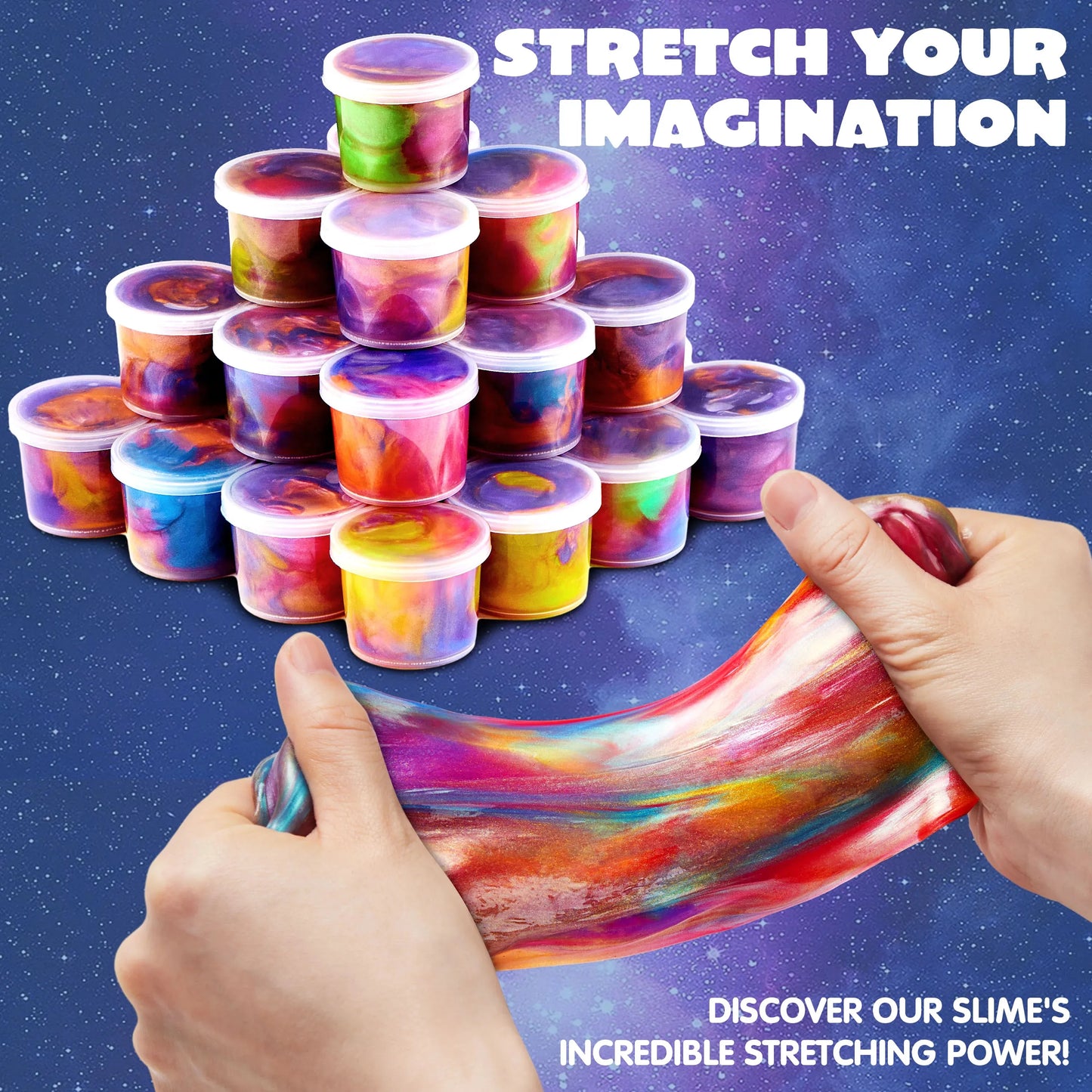 Syncfun 24 Pcs Galaxy Slime Cup Party Favors, Stretchy, Non-Sticky and Safe for Girls and Boys, Classroom Reward, Easter Basket Stuffers, Birthday Party Supplies