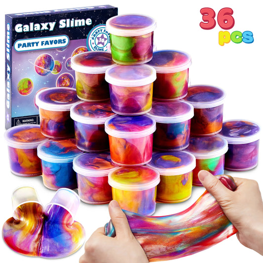 Syncfun 36 Pcs Galaxy Slime Cup Party Favors, Stretchy, Non-Sticky and Safe for Girls and Boys, Classroom Reward, Easter Basket Stuffers, Birthday Party Supplies