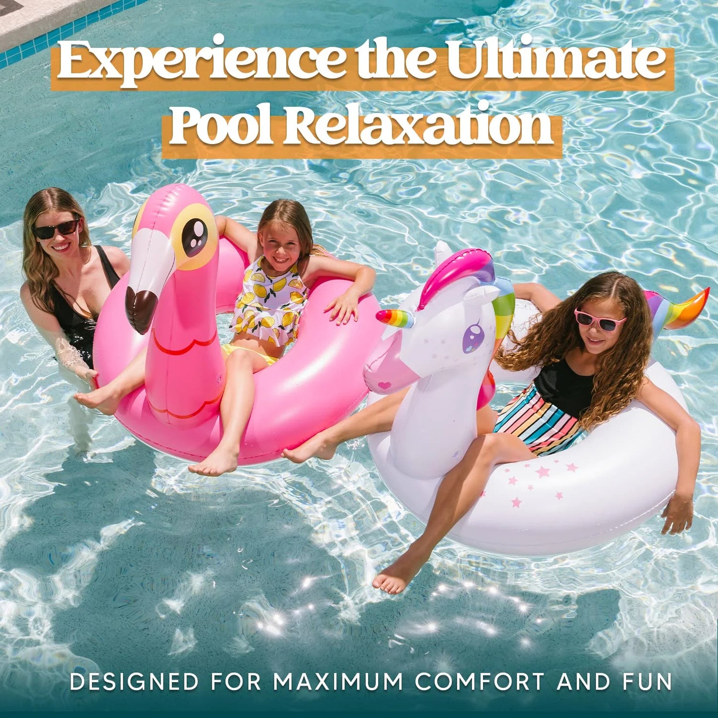SYNCFUN 2 Packs Flamingo Unicorn Pool Float, Fun Beach Floaties, Inflatable Swimming Pool Tubes Party Toys, Summer Pool Raft Lounger for Adults & Kids