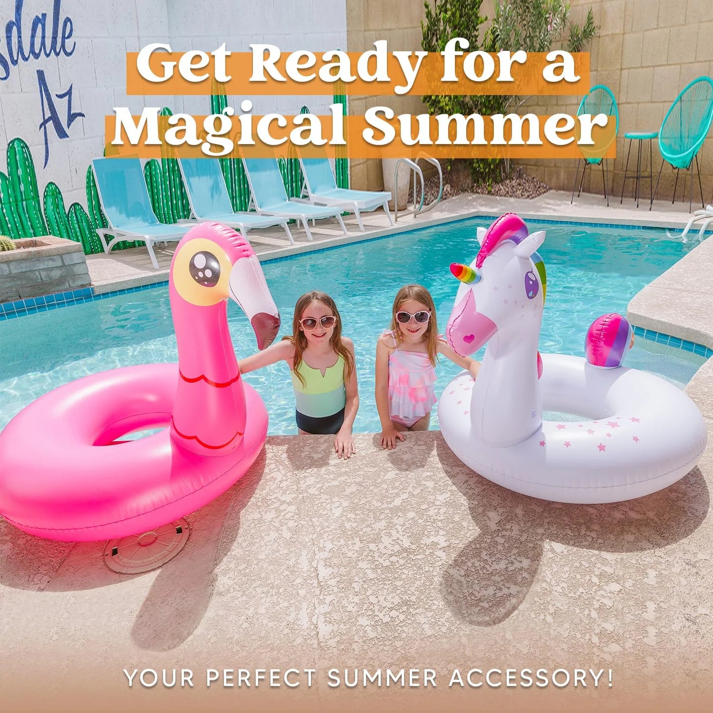 SYNCFUN 2 Packs Flamingo Unicorn Pool Float, Fun Beach Floaties, Inflatable Swimming Pool Tubes Party Toys, Summer Pool Raft Lounger for Adults & Kids