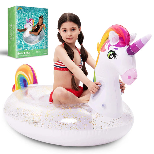 Inflatable Pool Unicorn Float Raft with Glitters