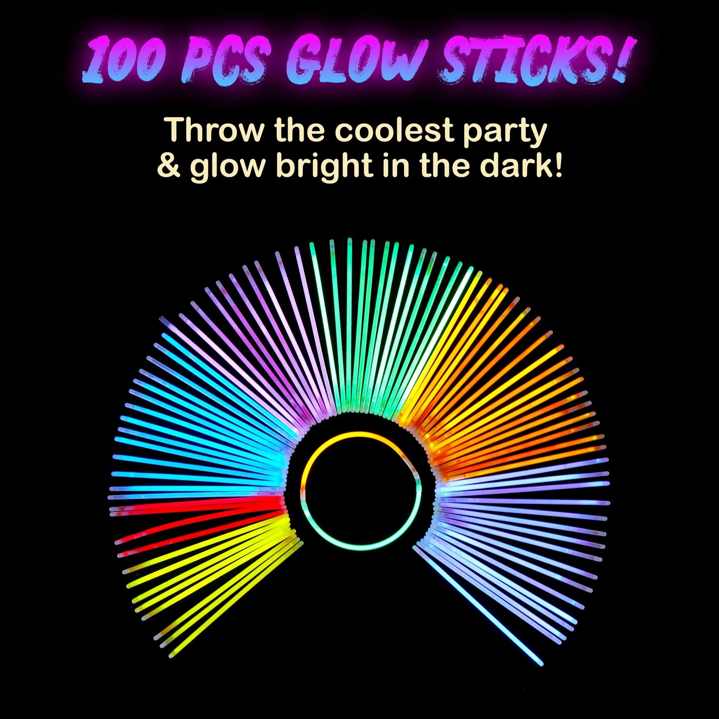 Syncfun 100 Pcs Glow Sticks Bulk, 8" Glow in The Dark Neon Party Supplies, Glow Bracelets and Necklaces Party Pack