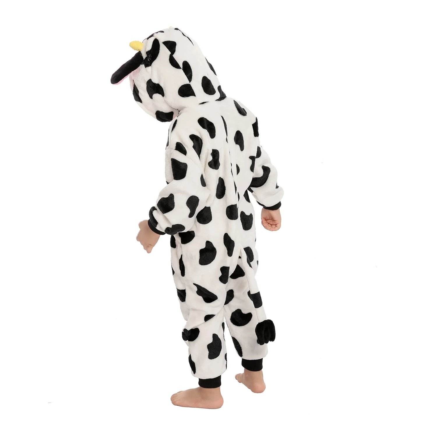 Syncfun Baby Animal Costume Cow Pajama jumpsuit Plush Hooded Romper Toddler Animal pajamas for Halloween Party Dress Up Role Play 1-4 Years