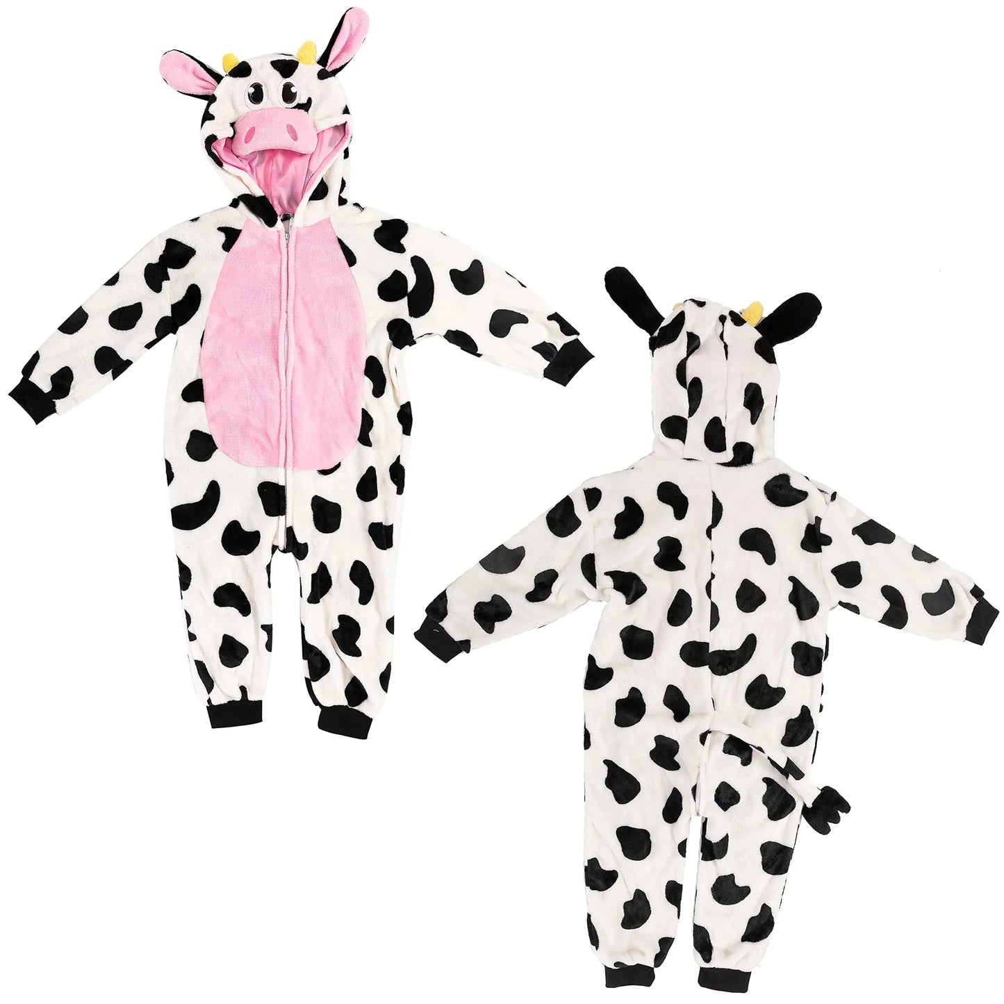 Syncfun Baby Animal Costume Cow Pajama jumpsuit Plush Hooded Romper Toddler Animal pajamas for Halloween Party Dress Up Role Play 1-4 Years