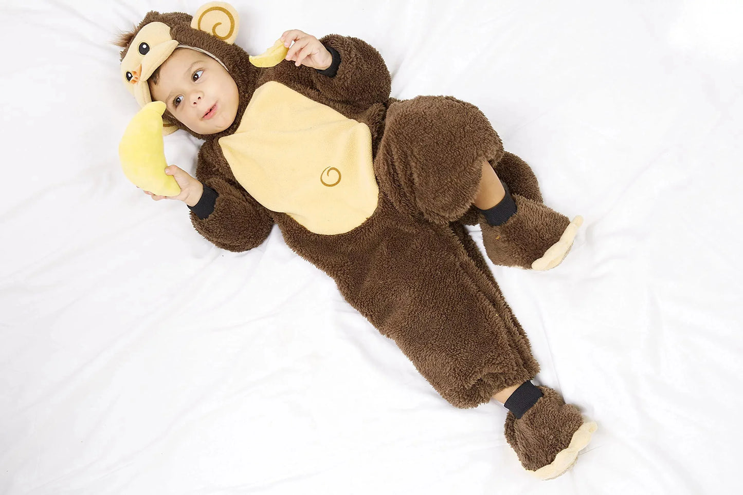 Syncfun Baby Monkey Costume for kids, with Toy Banana for Infant, Monkey Onesie, Kids Halloween Dress UP