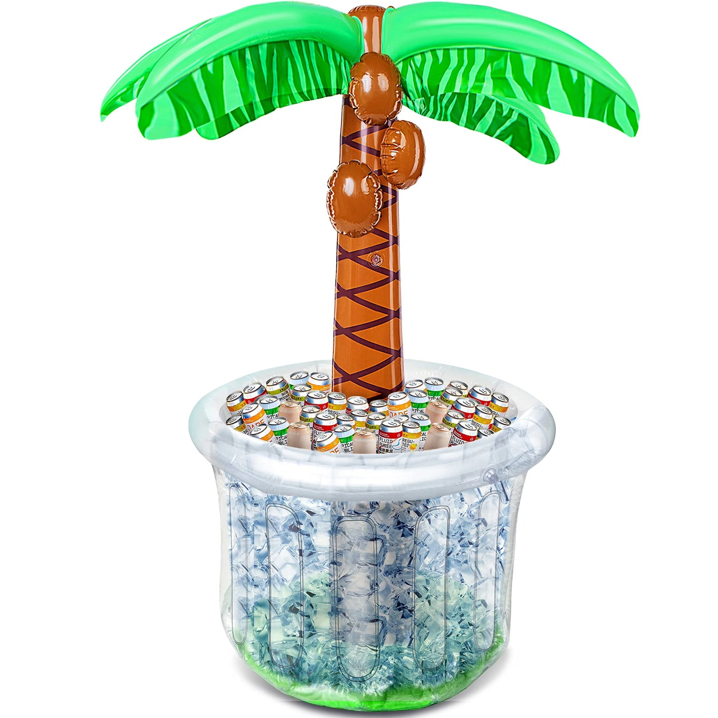 Inflatable Palm Tree Ice Chest Cooler with Drink Holder, Green