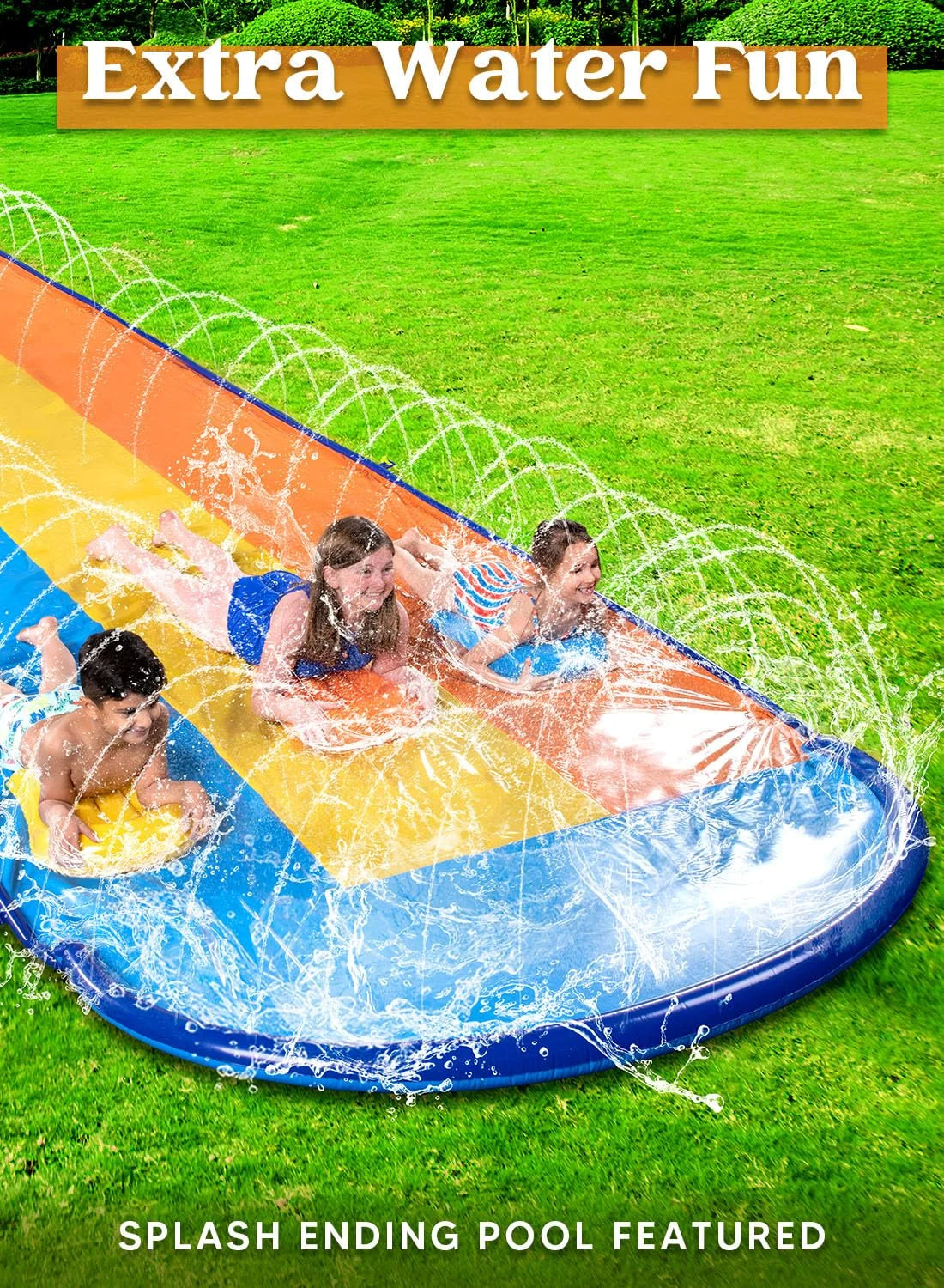 22.5ft Triple Water Slide and 3 Inflatable Boards, Backyard Summer Lawn Water Slides Waterslides and Sprinkler Water Toys for Kids Adults Outdoor Fun
