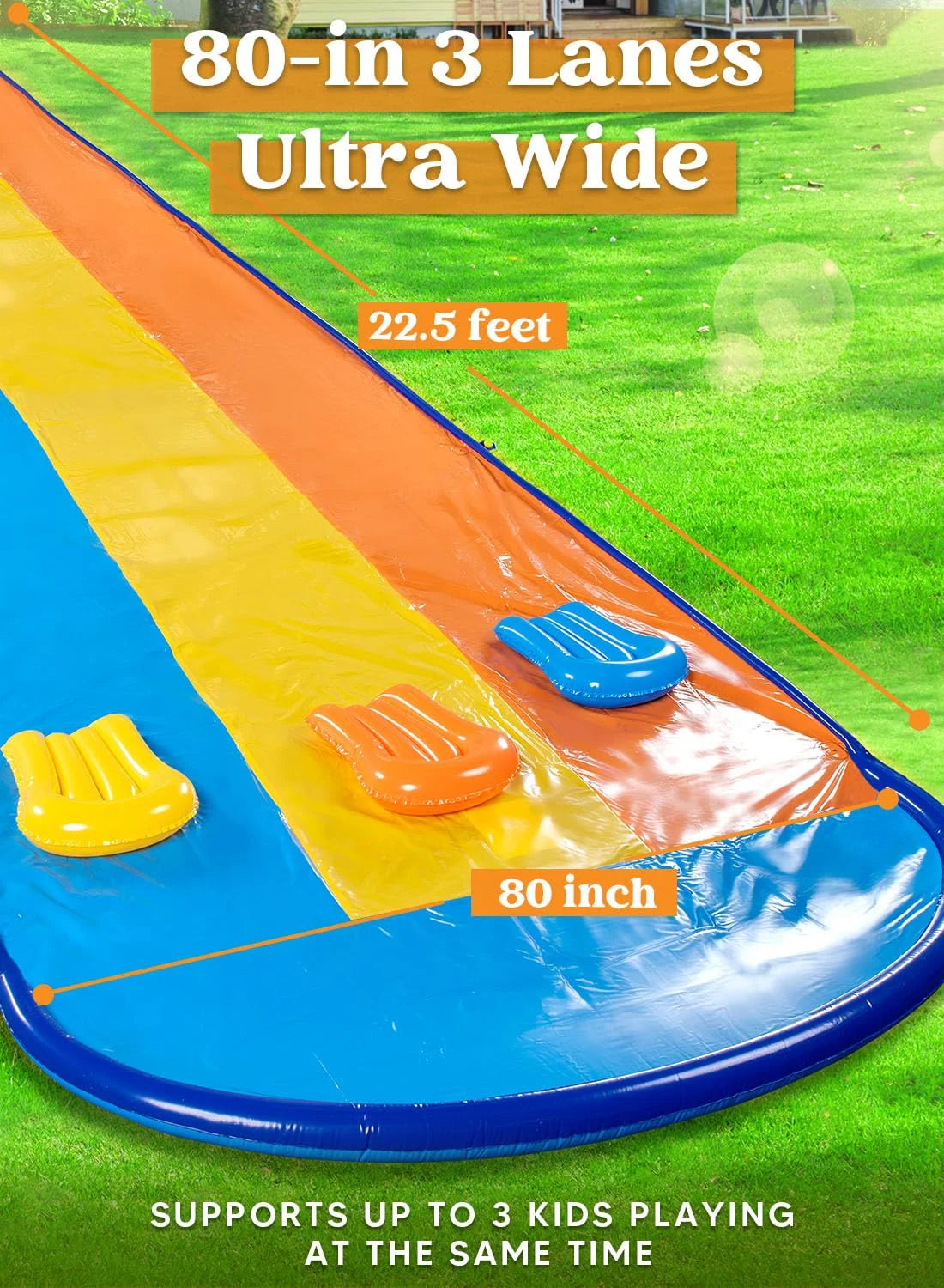 22.5ft Triple Water Slide and 3 Inflatable Boards, Backyard Summer Lawn Water Slides Waterslides and Sprinkler Water Toys for Kids Adults Outdoor Fun