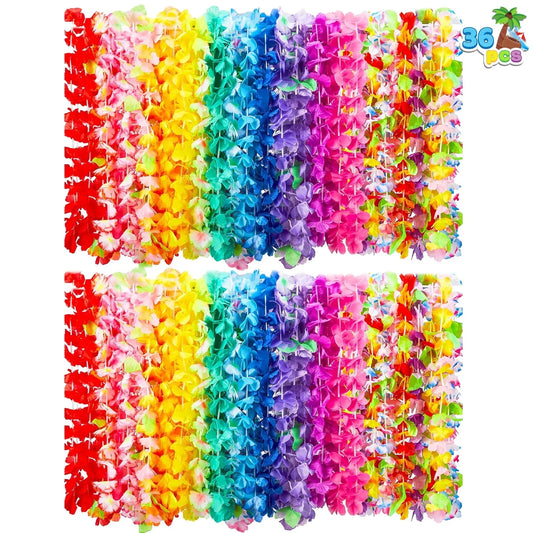 Syncfun 36 Pcs Hawaiian Leis Bulk, Flower Leis Luau Party Decorations Wedding Favors Holiday Silly String Beach Birthday Party Supplies