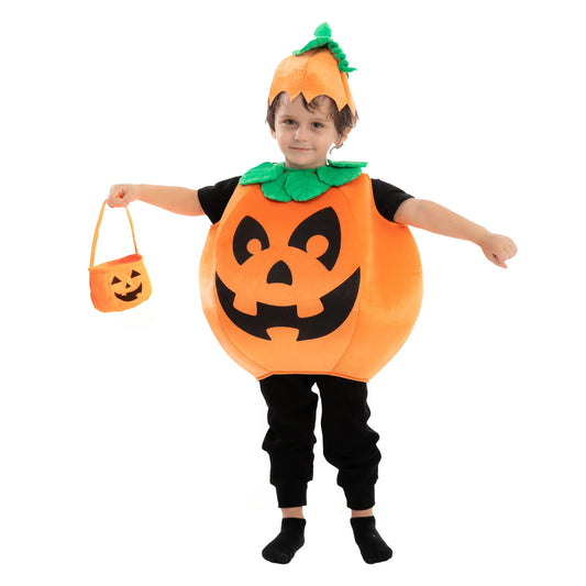 Syncfun Child Pumpkin Costume with a Pumpkin Basket and a Hat for Kids, Halloween Dress Up Party Accessories, Pumpkin Cosplay