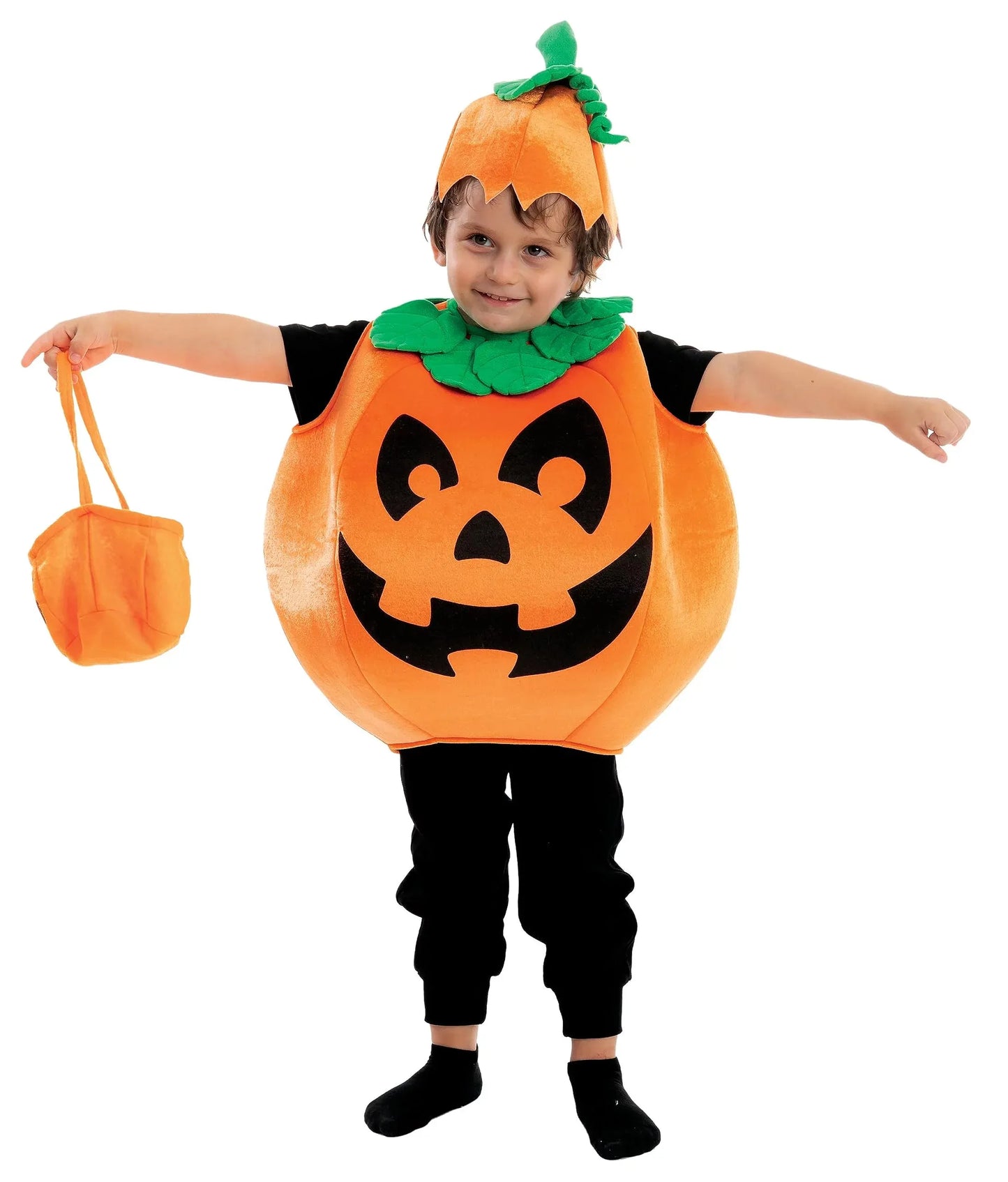 Syncfun Child Pumpkin Costume with a Pumpkin Basket and a Hat for Kids, Halloween Dress Up Party Accessories, Pumpkin Cosplay