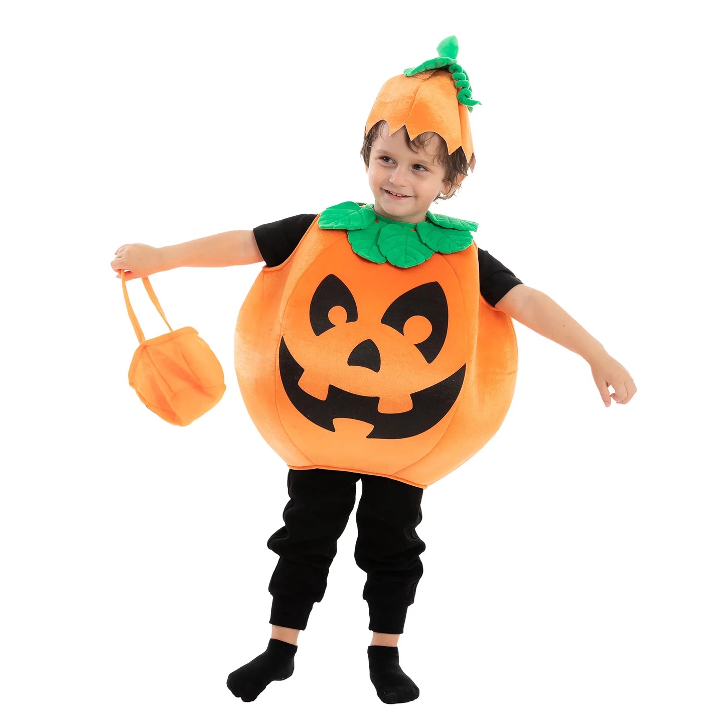 Syncfun Child Pumpkin Costume with a Pumpkin Basket and a Hat for Kids, Halloween Dress Up Party Accessories, Pumpkin Cosplay