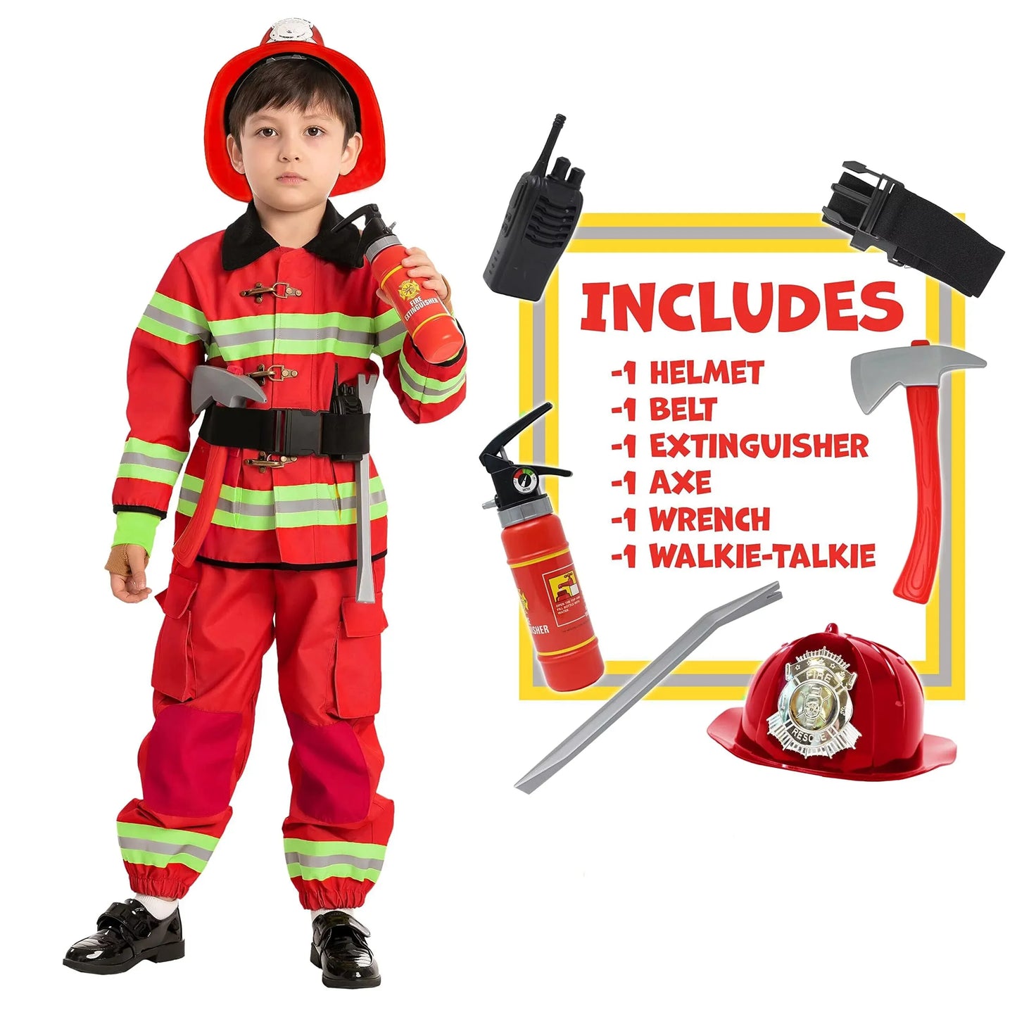 Syncfun Kids Fireman Costume, Fire Fighter costume for Toddler, Boys Halloween Dress Up, 3T (3-4 yrs)