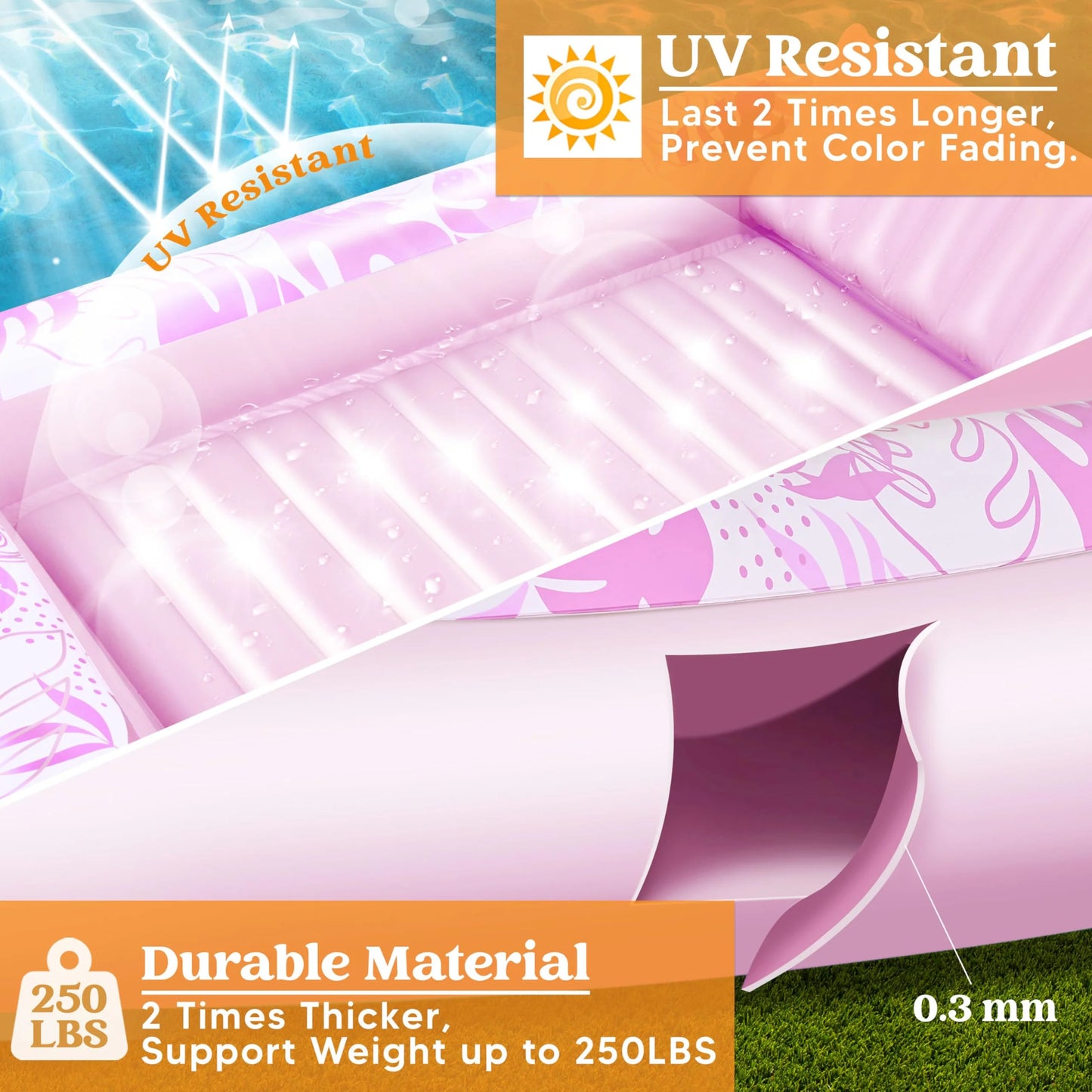 Inflatable Tanning Pool Lounger Float, 70" x 46" Large Suntan Tub with Pillow, Water Raft Floatie For Kids & Adults, L-Blushing Pink