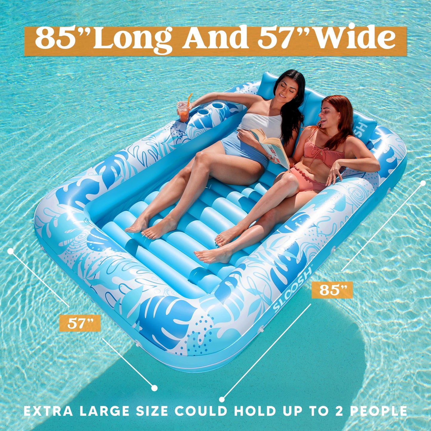 Inflatable Tanning Pool Lounger Float, 85" x 57" Extra Large Suntan Sun Tan tub for Adults & Kids, Tanning chair, Bed Blow up, Raft Lounge Floatie, XL-Blue