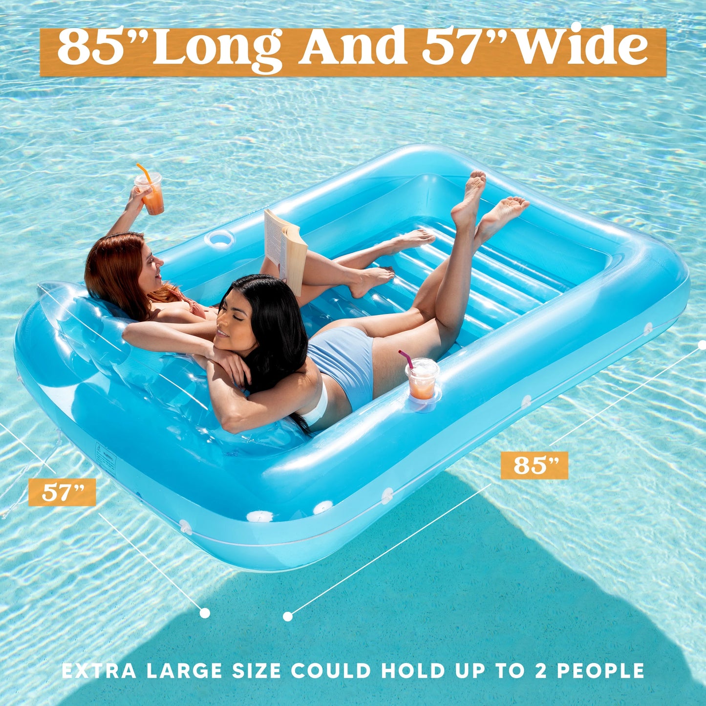 Inflatable Tanning Pool Lounge Float, 85" x 57" Extra Large Sun Tan Tub Adult Floats Raft for Sunbathing Suntan Blow up Lounger Bed Floatie Adults,XL-Blue