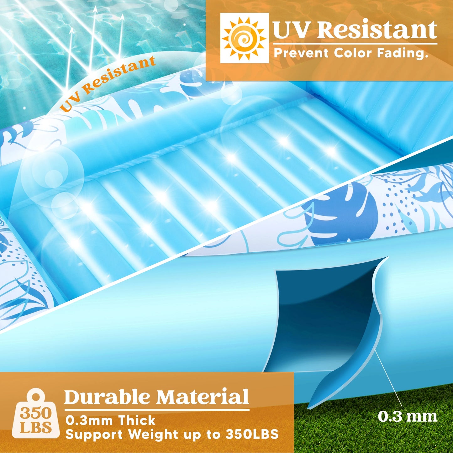 Inflatable Tanning Pool Lounger Float, 85" x 57" Extra Large Suntan Sun Tan tub for Adults & Kids, Tanning chair, Bed Blow up, Raft Lounge Floatie, XL-Blue