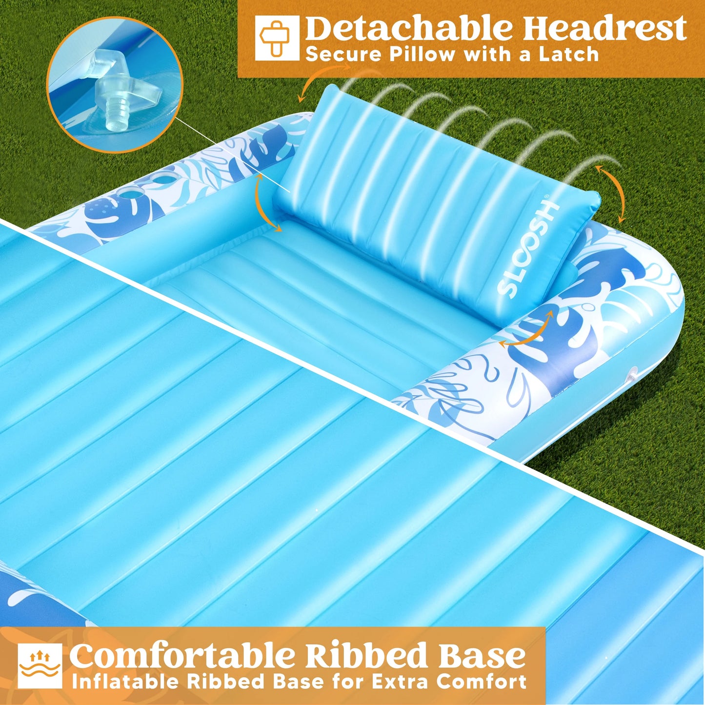 Inflatable Tanning Pool Lounger Float, 85" x 57" Extra Large Suntan Sun Tan tub for Adults & Kids, Tanning chair, Bed Blow up, Raft Lounge Floatie, XL-Blue