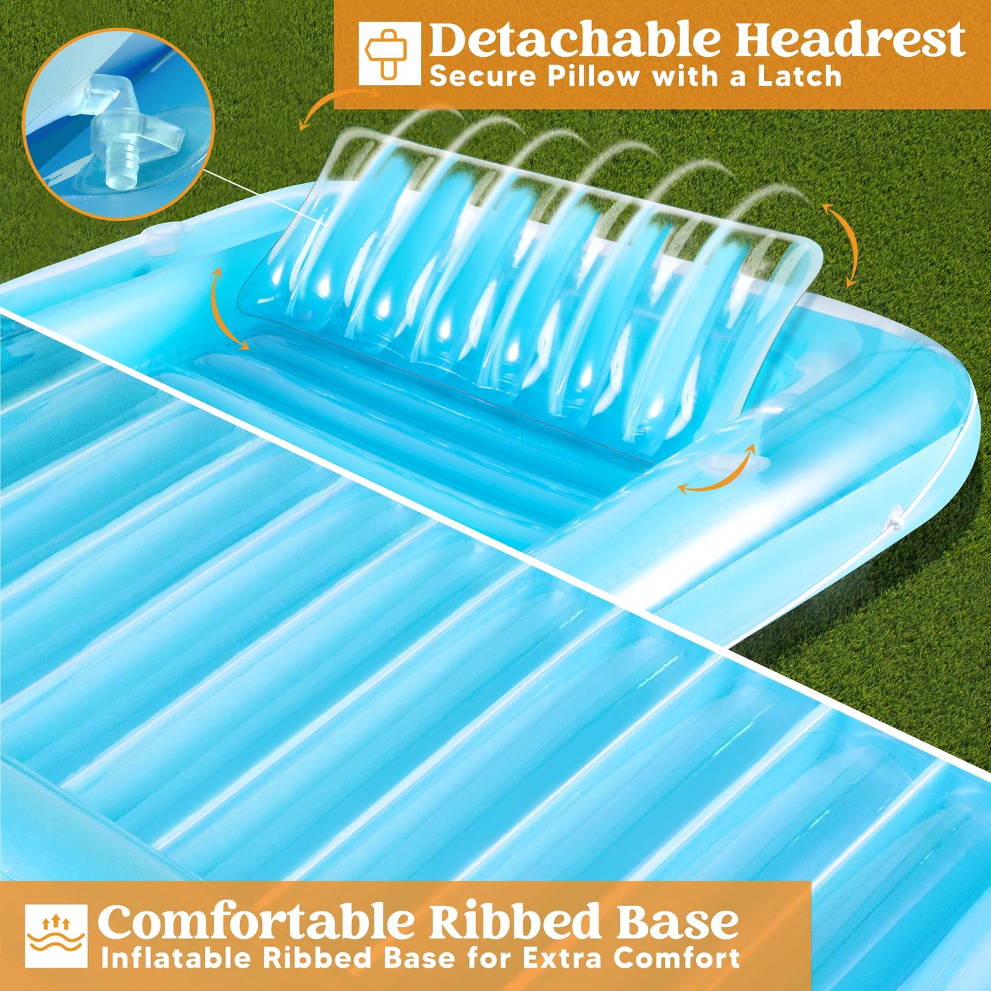 Inflatable Tanning Pool Lounge Float, 85" x 57" Extra Large Sun Tan Tub Adult Floats Raft for Sunbathing Suntan Blow up Lounger Bed Floatie Adults,XL-Blue