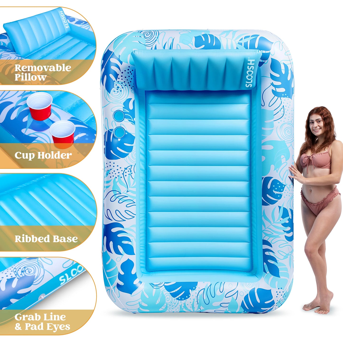 Inflatable Tanning Pool Lounger Float, 85" x 57" Extra Large Suntan Sun Tan tub for Adults & Kids, Tanning chair, Bed Blow up, Raft Lounge Floatie, XL-Blue