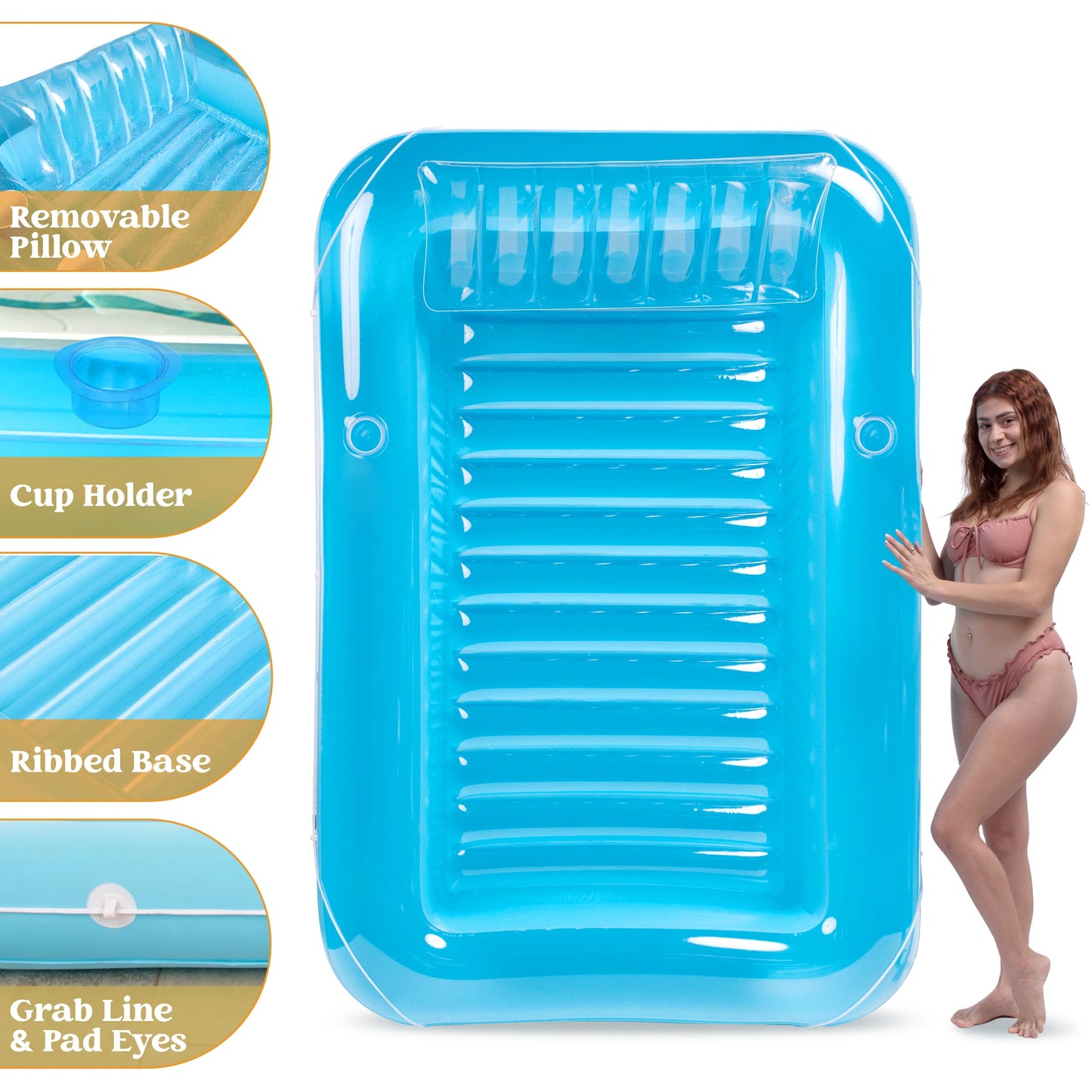 Inflatable Tanning Pool Lounge Float, 85" x 57" Extra Large Sun Tan Tub Adult Floats Raft for Sunbathing Suntan Blow up Lounger Bed Floatie Adults,XL-Blue
