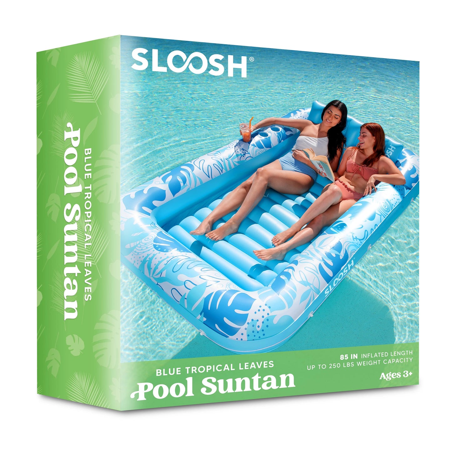 Inflatable Tanning Pool Lounger Float, 85" x 57" Extra Large Suntan Sun Tan tub for Adults & Kids, Tanning chair, Bed Blow up, Raft Lounge Floatie, XL-Blue