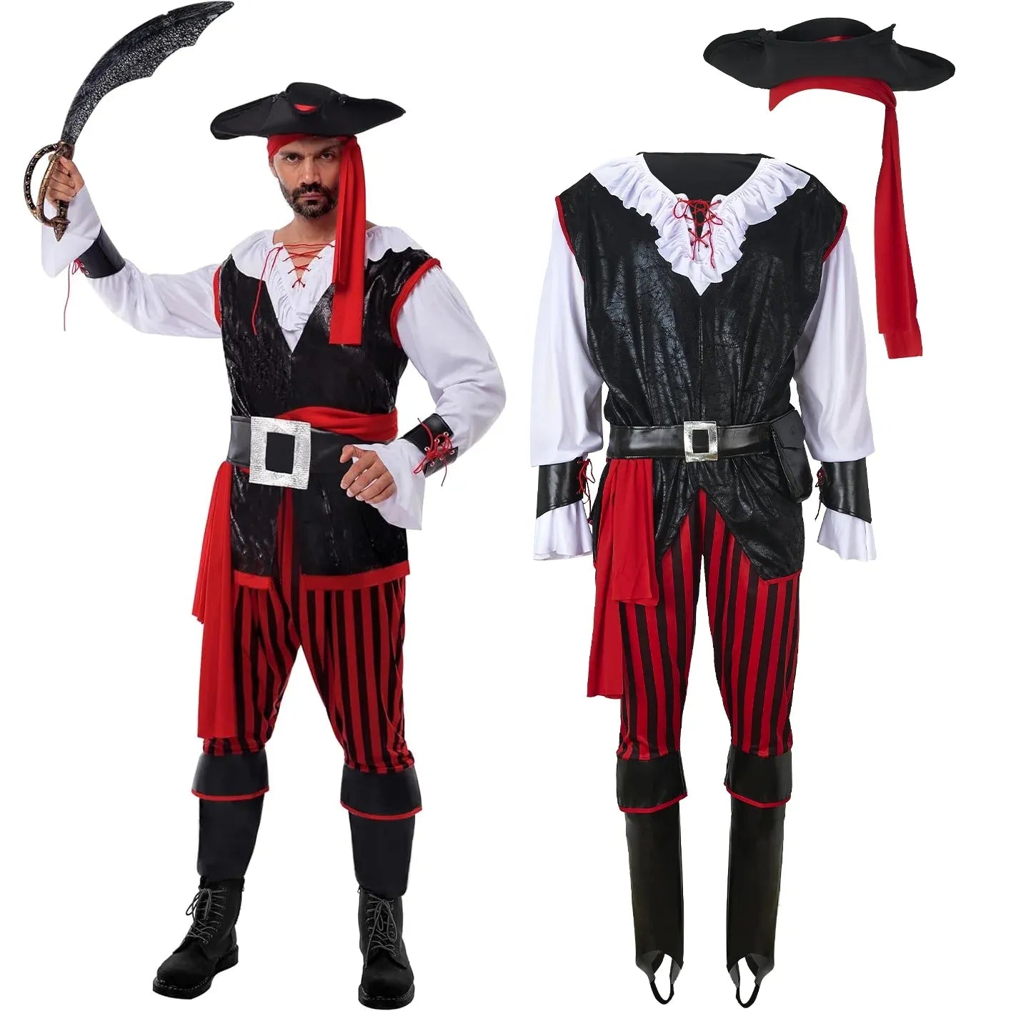 Syncfun Pirate Costume Men's Plundering Sea Captain Set for Adults Halloween Dress Up Party