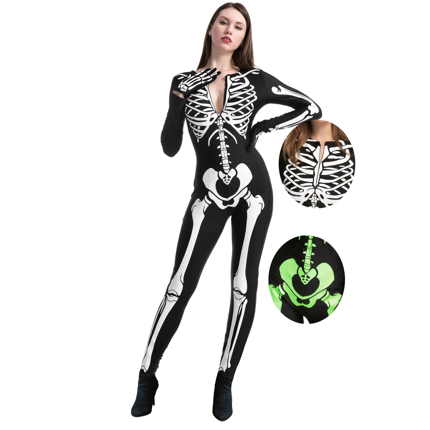 Syncfun Glow in the Dark Skeleton Costume for Adults Women Halloween Dress Up Party Role Playing Cosplay