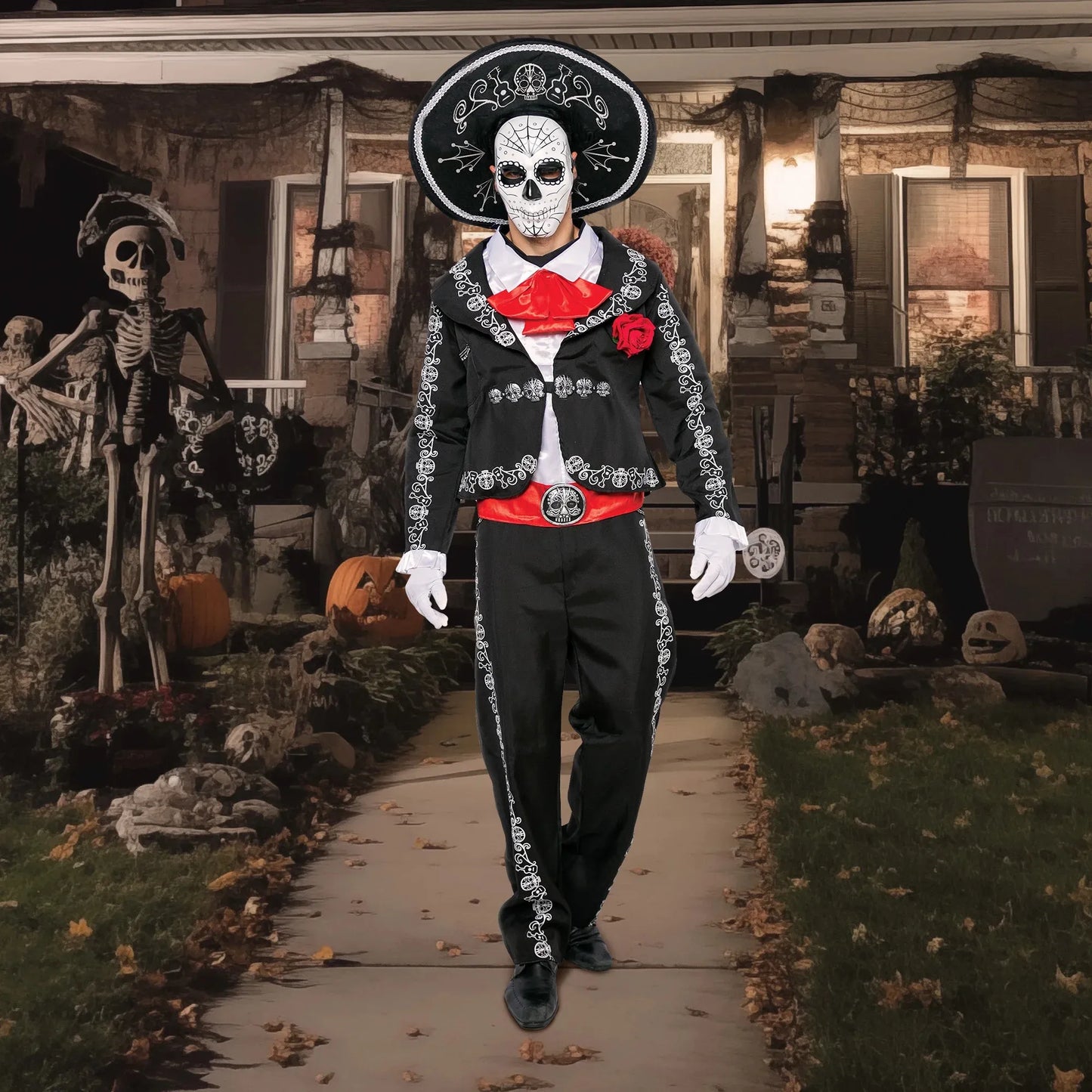 Syncfun Men Day of The Dead Mariachi Senor Costume Set, Dia Muertos Halloween Costume for Adult Dress Up Party