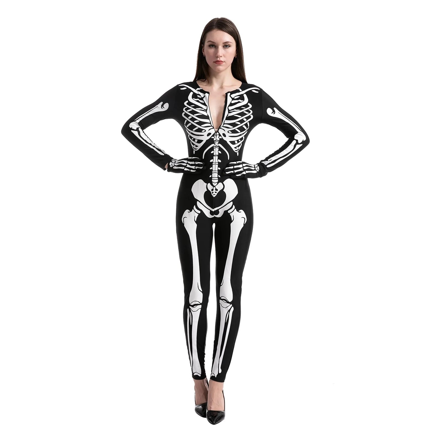 Syncfun Glow in the Dark Skeleton Costume for Adults Women Halloween Dress Up Party Role Playing Cosplay