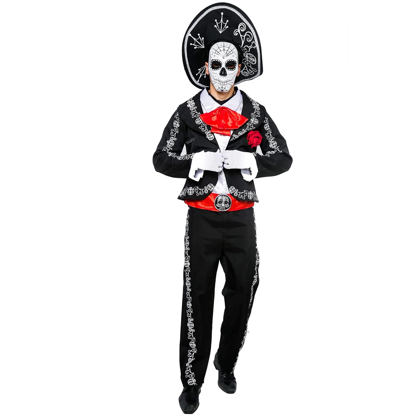 Syncfun Men Day of The Dead Mariachi Senor Costume Set, Dia Muertos Halloween Costume for Adult Dress Up Party