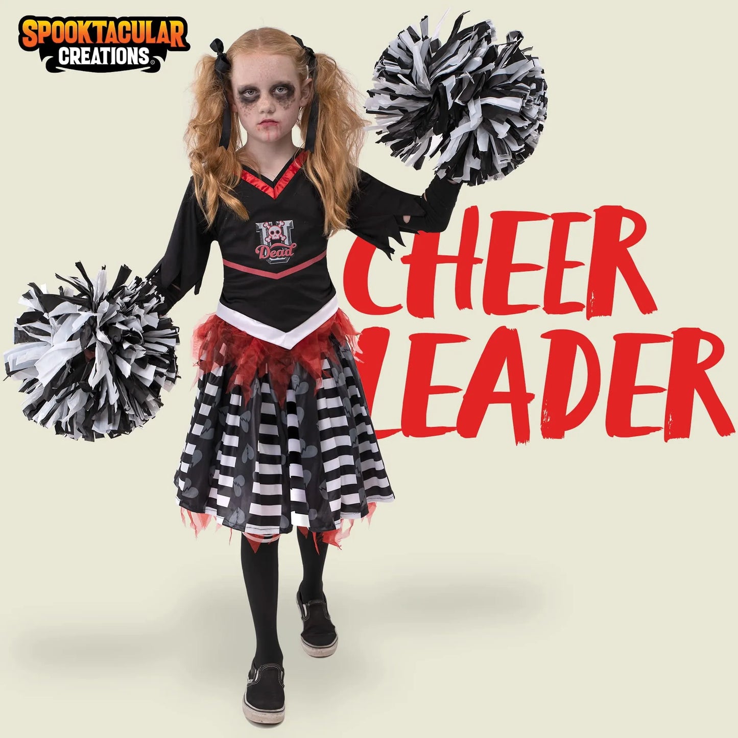 Syncfun Kids Cheerleader costume, Cheerless Costume for Girls, Scary Spiritless Cheerleader Outfit for Halloween Dress UP, L