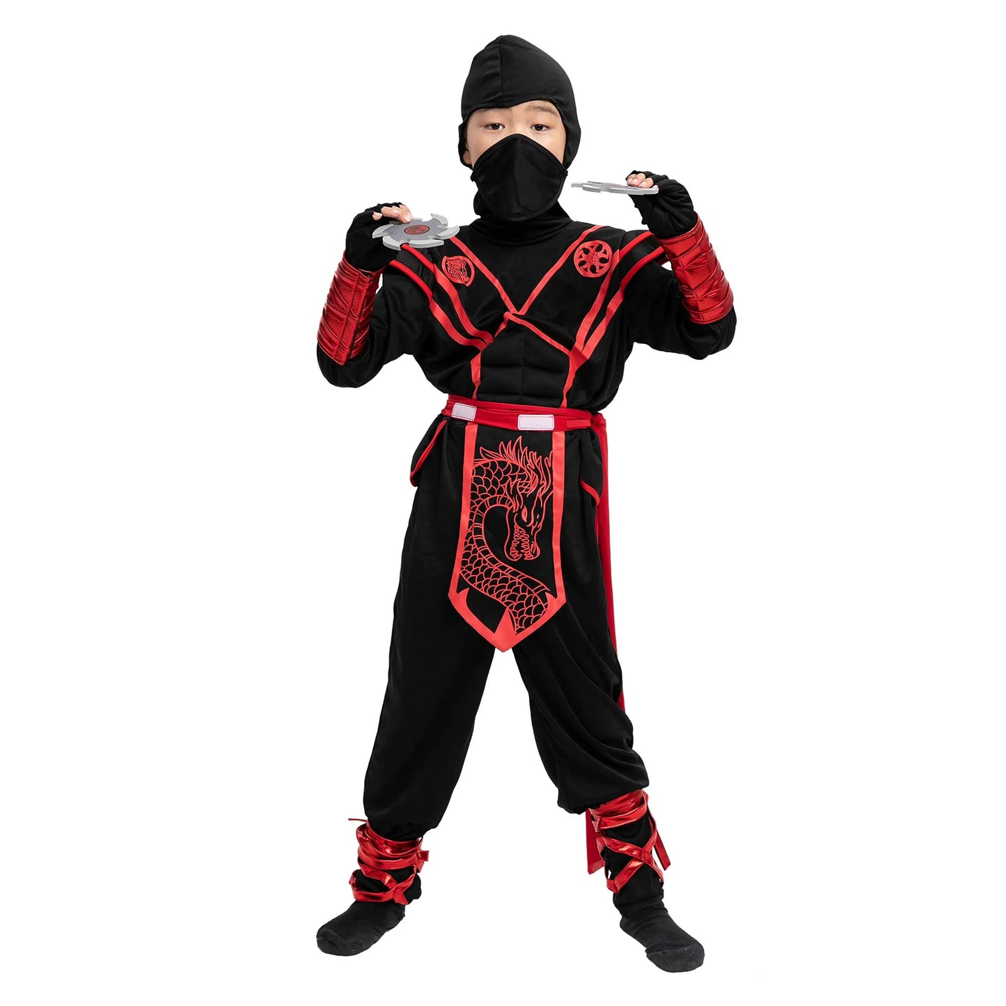 Syncfun Red Ninja Costume for Kids Halloween Dress Up Party Outfit Set, L