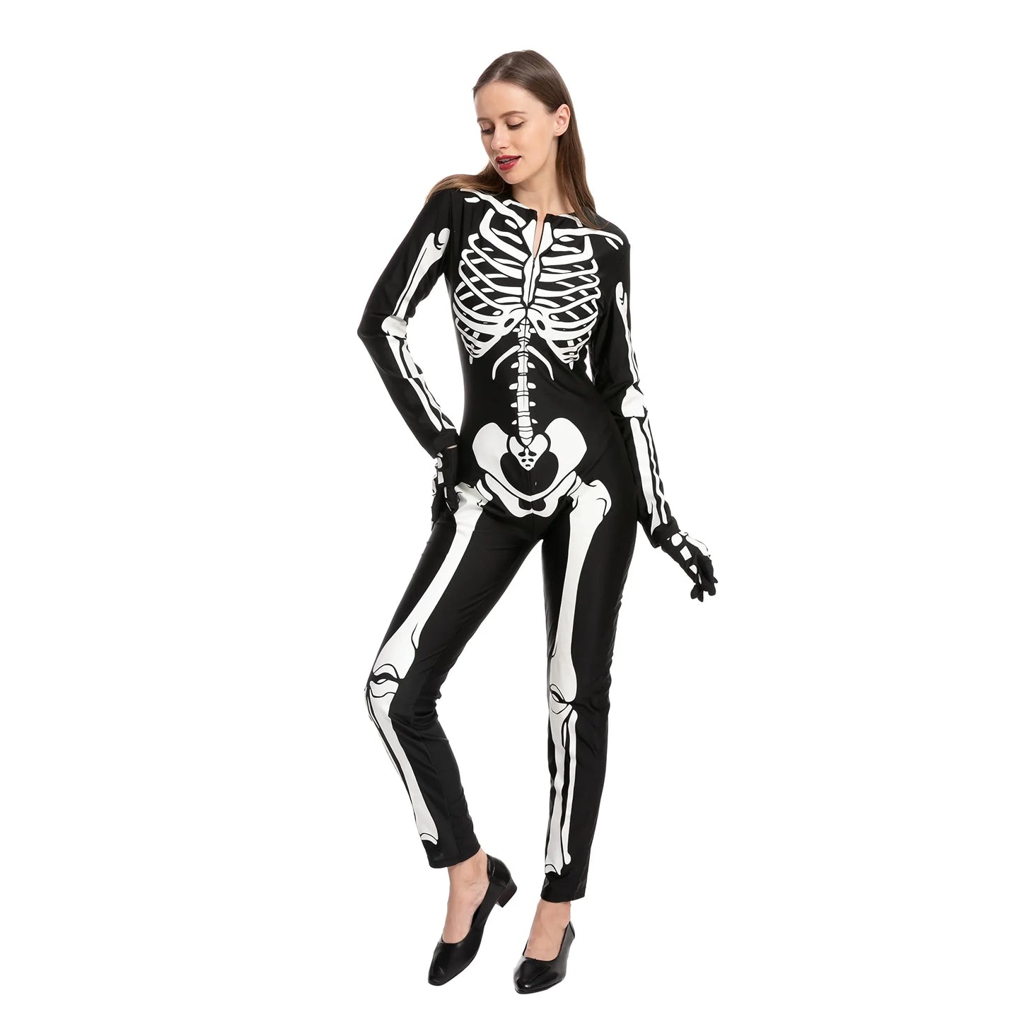 Syncfun Glow in the Dark Skeleton Costume for Adults Women Halloween Dress Up Party Role Playing Cosplay